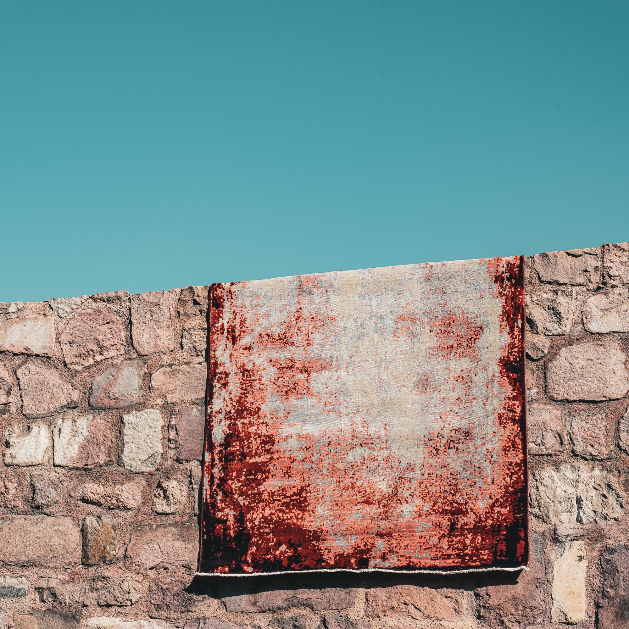 Tempus Series Abstract Frame Patterned Grey/Orange Bamboo Special Countertop Carpet