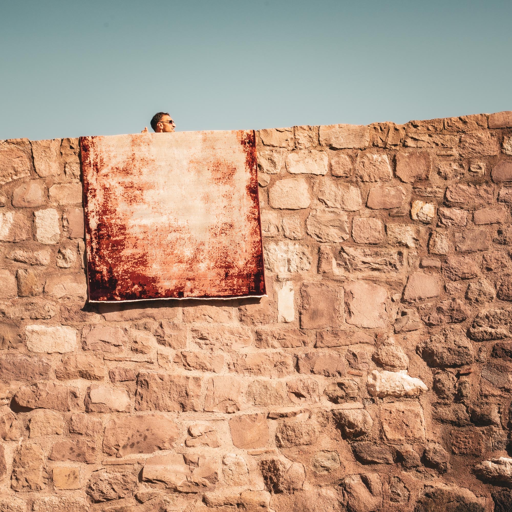 Tempus Series Abstract Frame Patterned Grey/Orange Bamboo Special Countertop Carpet