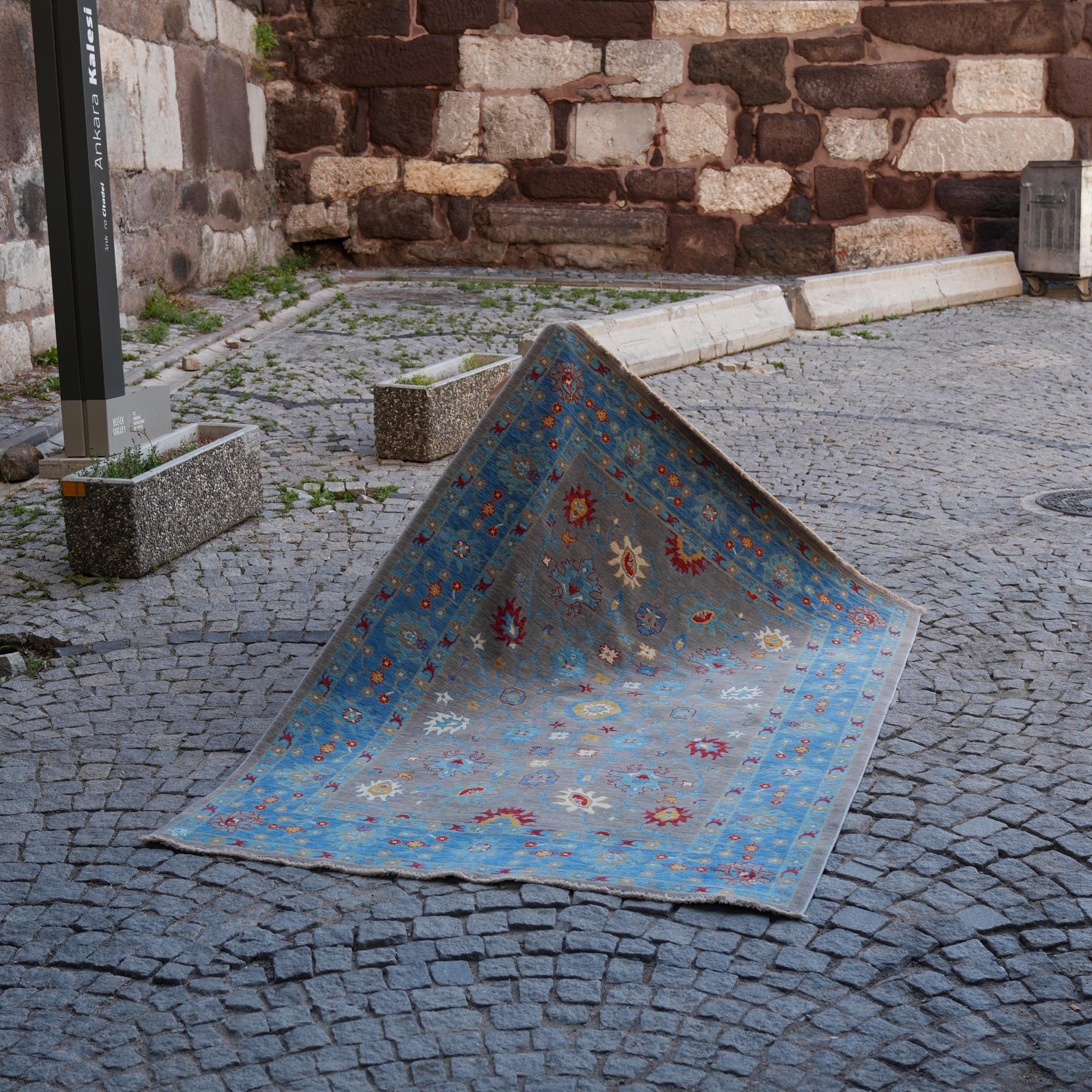 Tempus Series Uşak Patterned Blue-Grey Wool Special Loom Carpet