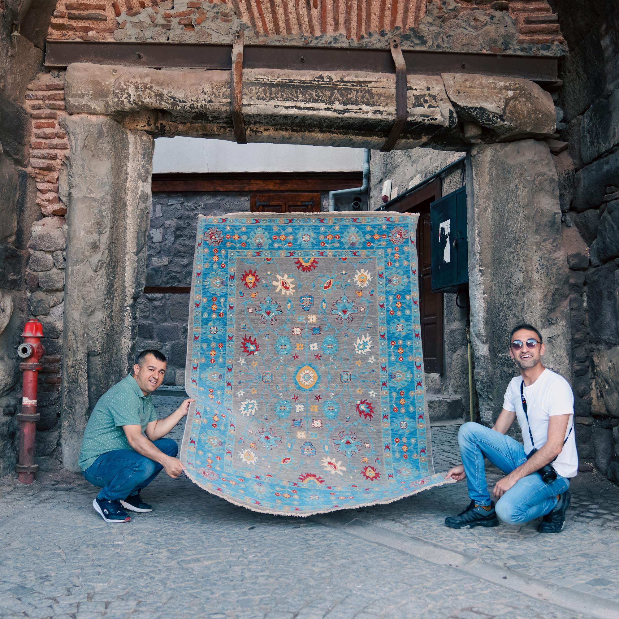 Tempus Series Uşak Patterned Blue-Grey Wool Special Loom Carpet