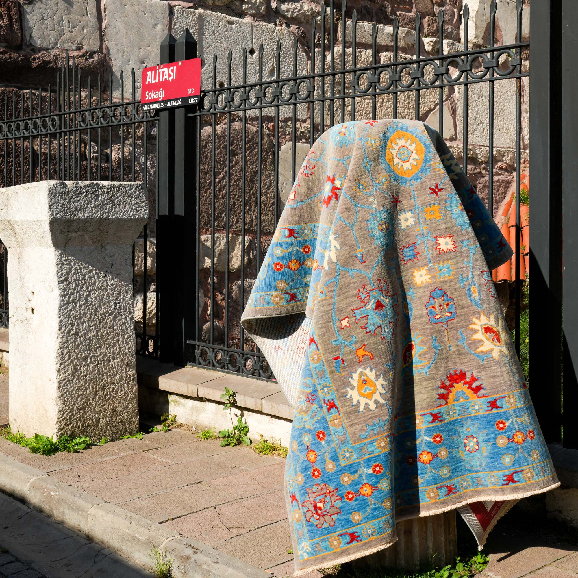 Tempus Series Uşak Patterned Blue-Grey Wool Special Loom Carpet