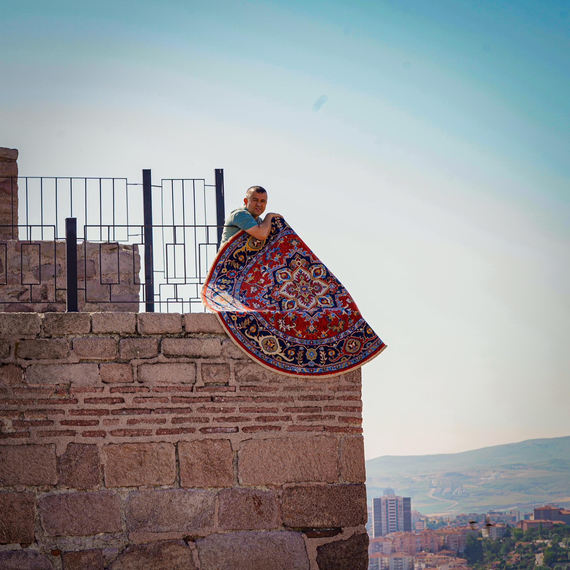 Tempus Series Anatolian Pattern Red Wool Round Loom-Woven Rug