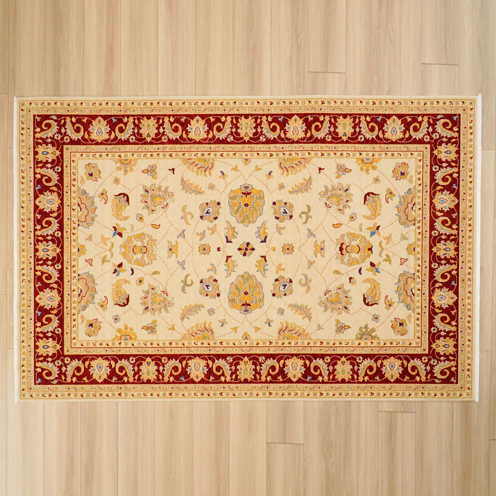 Uşak Patterned Machine Woven Cream Wool Carpet