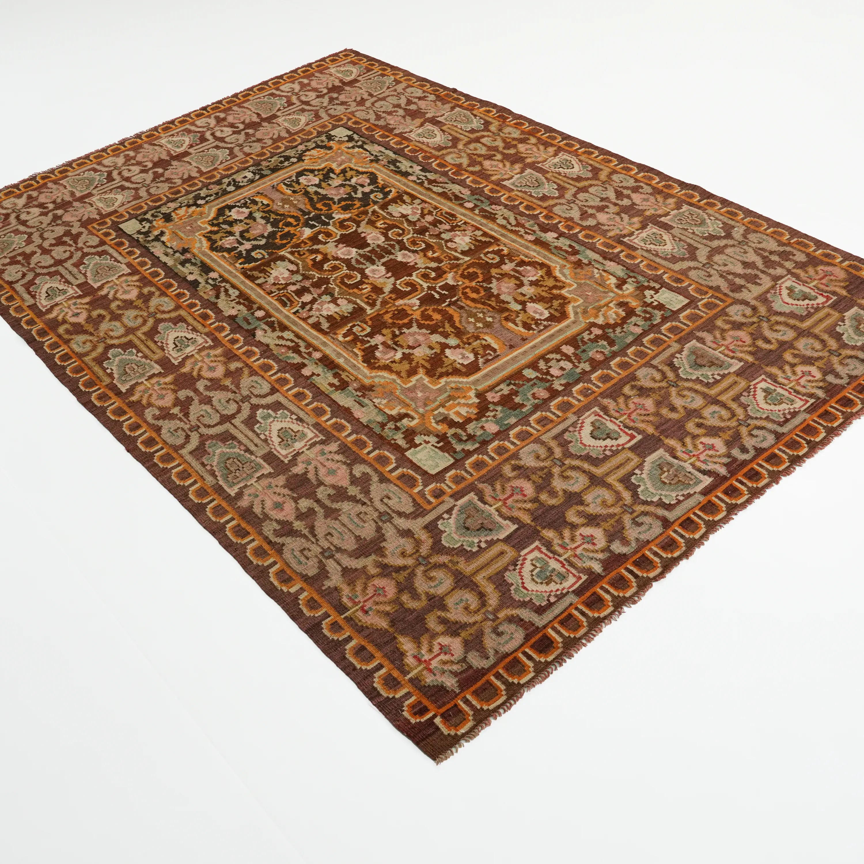 Karabağ Desenli El Dokuma Kahverengi Kilim