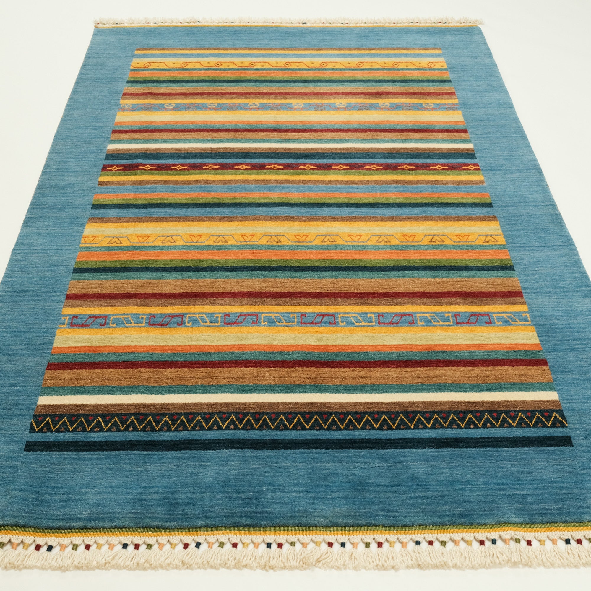 Karnaval Serisi Tezgah Dokuma Şal Desenli Mavi Halı