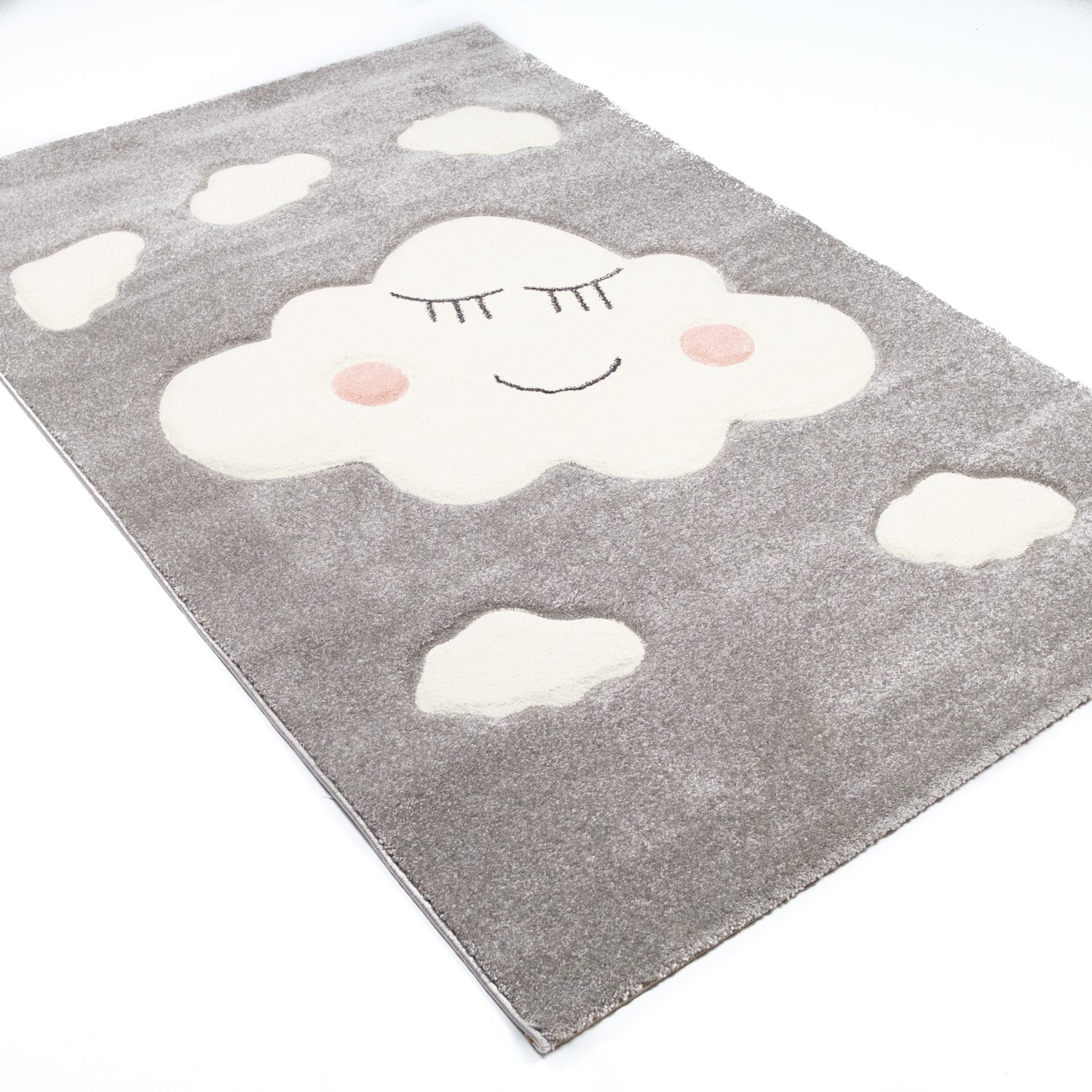 Kids Serisi Bulut Desenli Gri Bebek ve Çocuk Odası Halısı