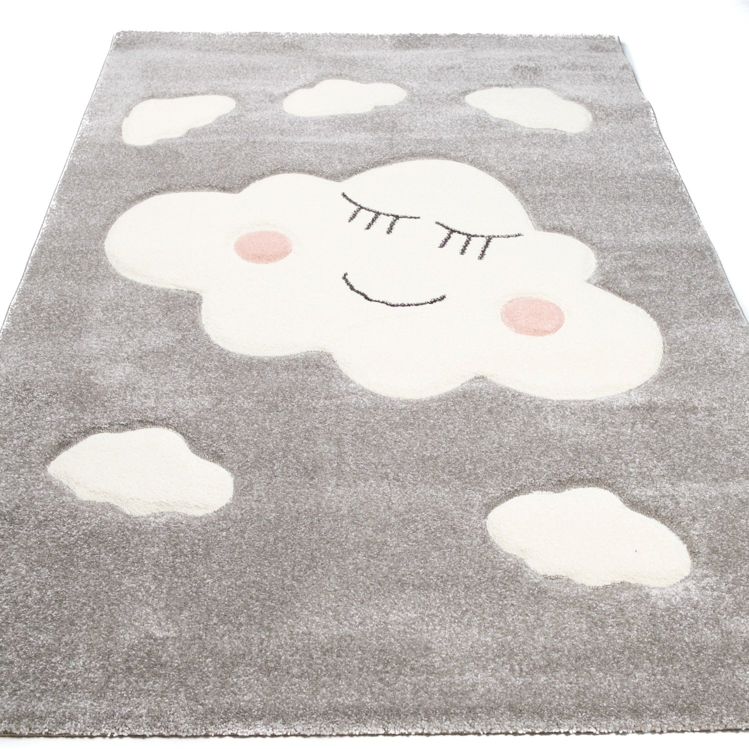 Kids Serisi Bulut Desenli Gri Bebek ve Çocuk Odası Halısı
