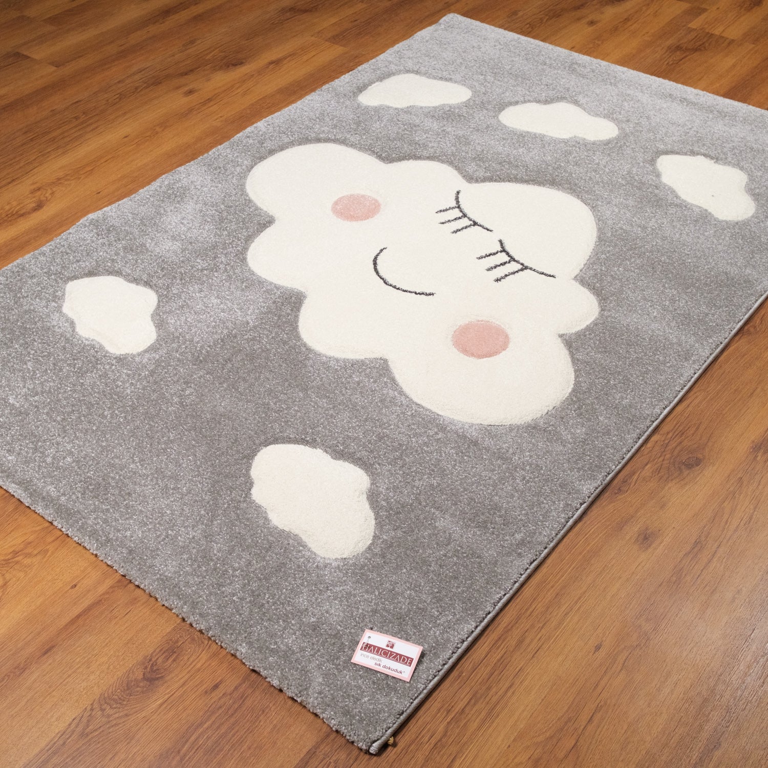 Kids Serisi Bulut Desenli Gri Bebek ve Çocuk Odası Halısı