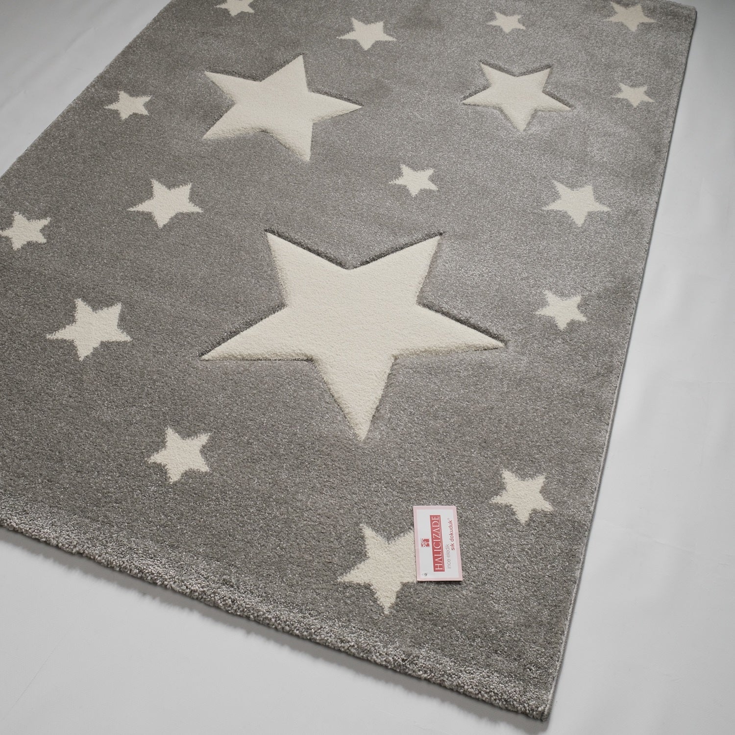 Kids Serisi Yıldız Desenli Gri Bebek ve Çocuk Odası Halısı