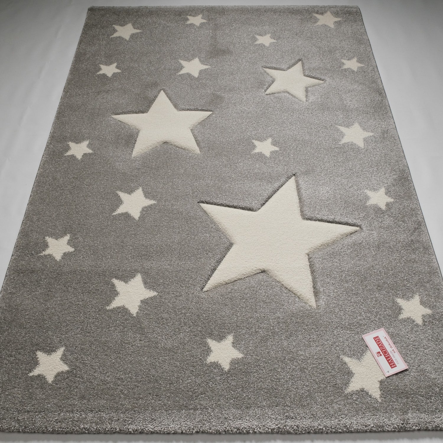 Kids Serisi Yıldız Desenli Gri Bebek ve Çocuk Odası Halısı