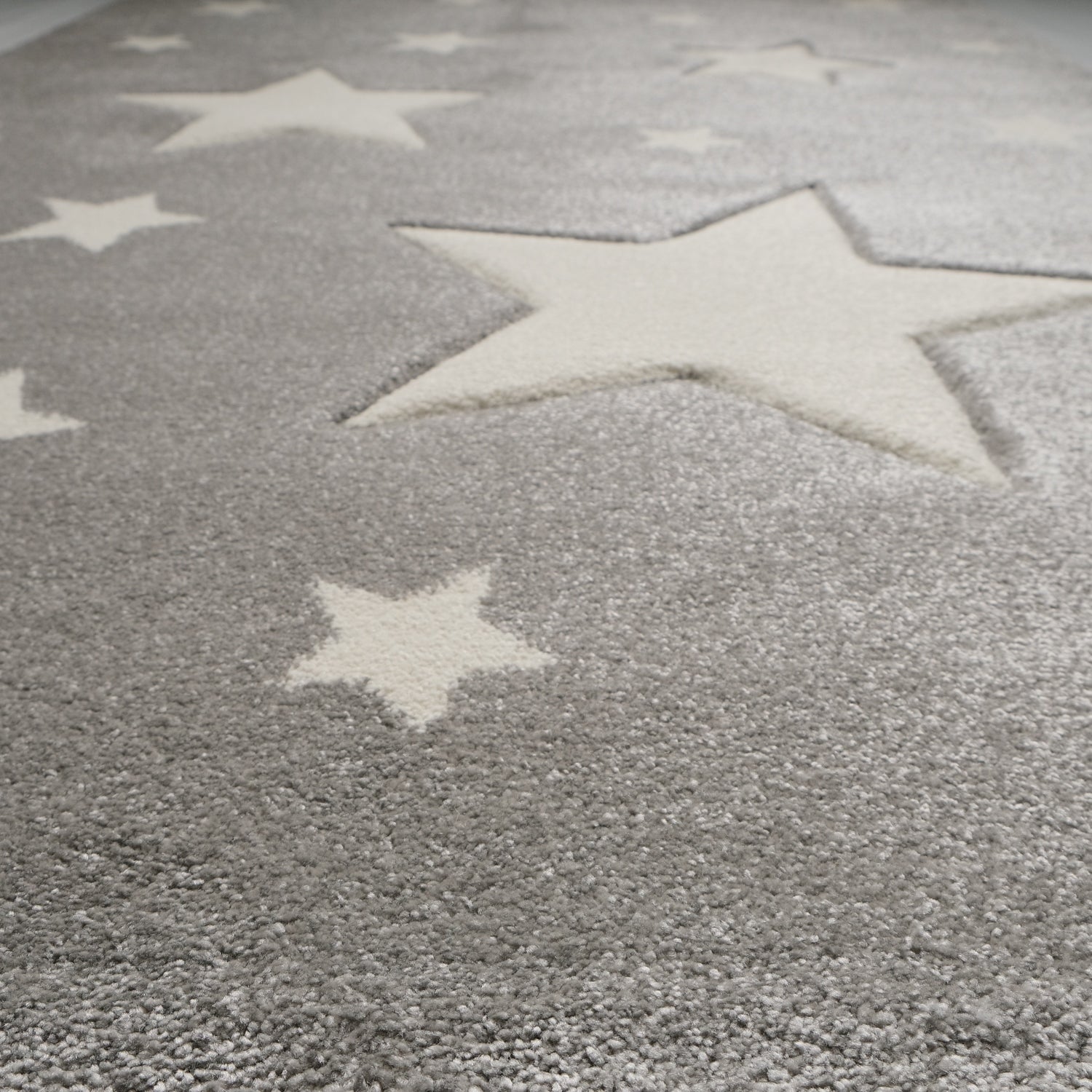 Kids Serisi Yıldız Desenli Gri Bebek ve Çocuk Odası Halısı