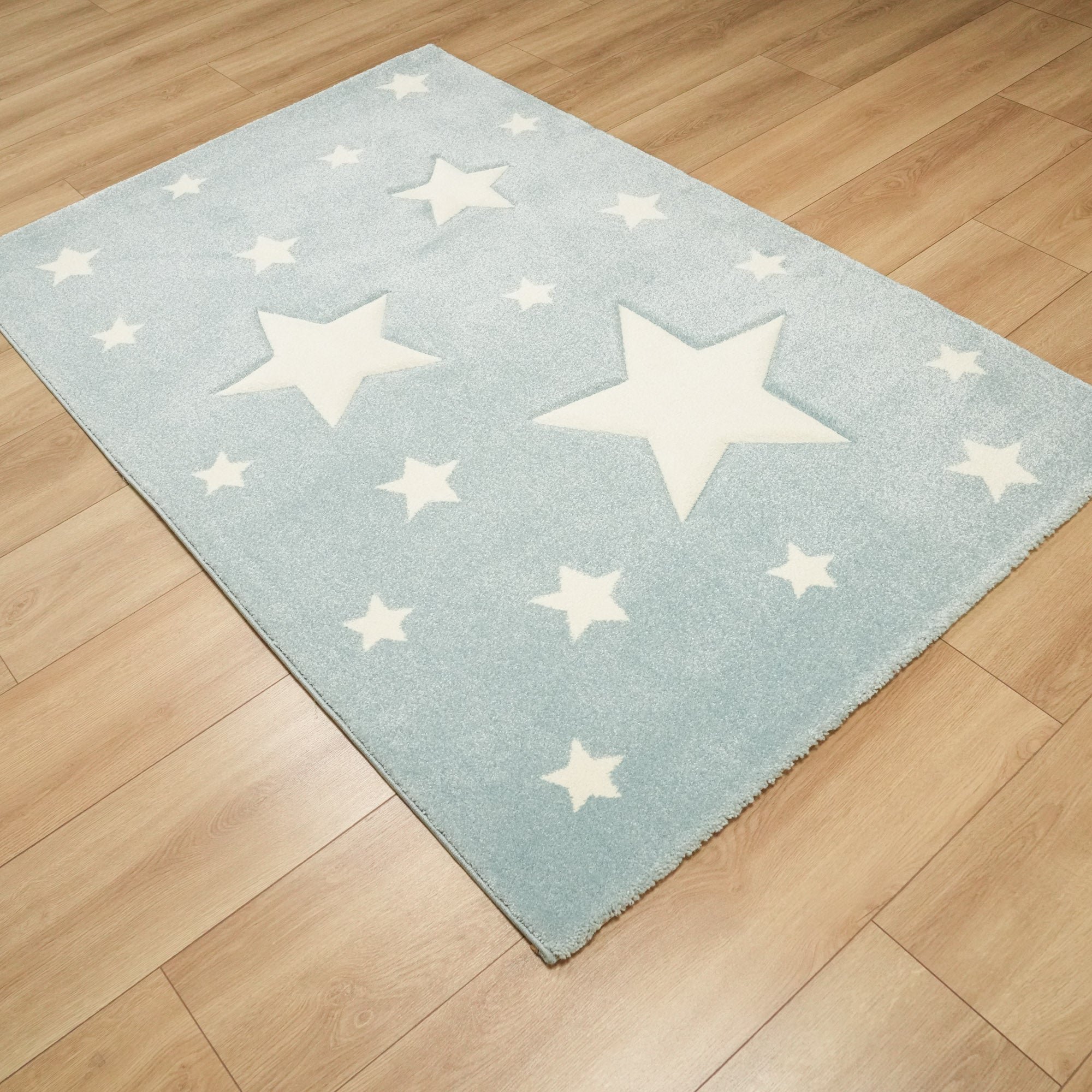 Kids Series Star Patterned Blue Carpet