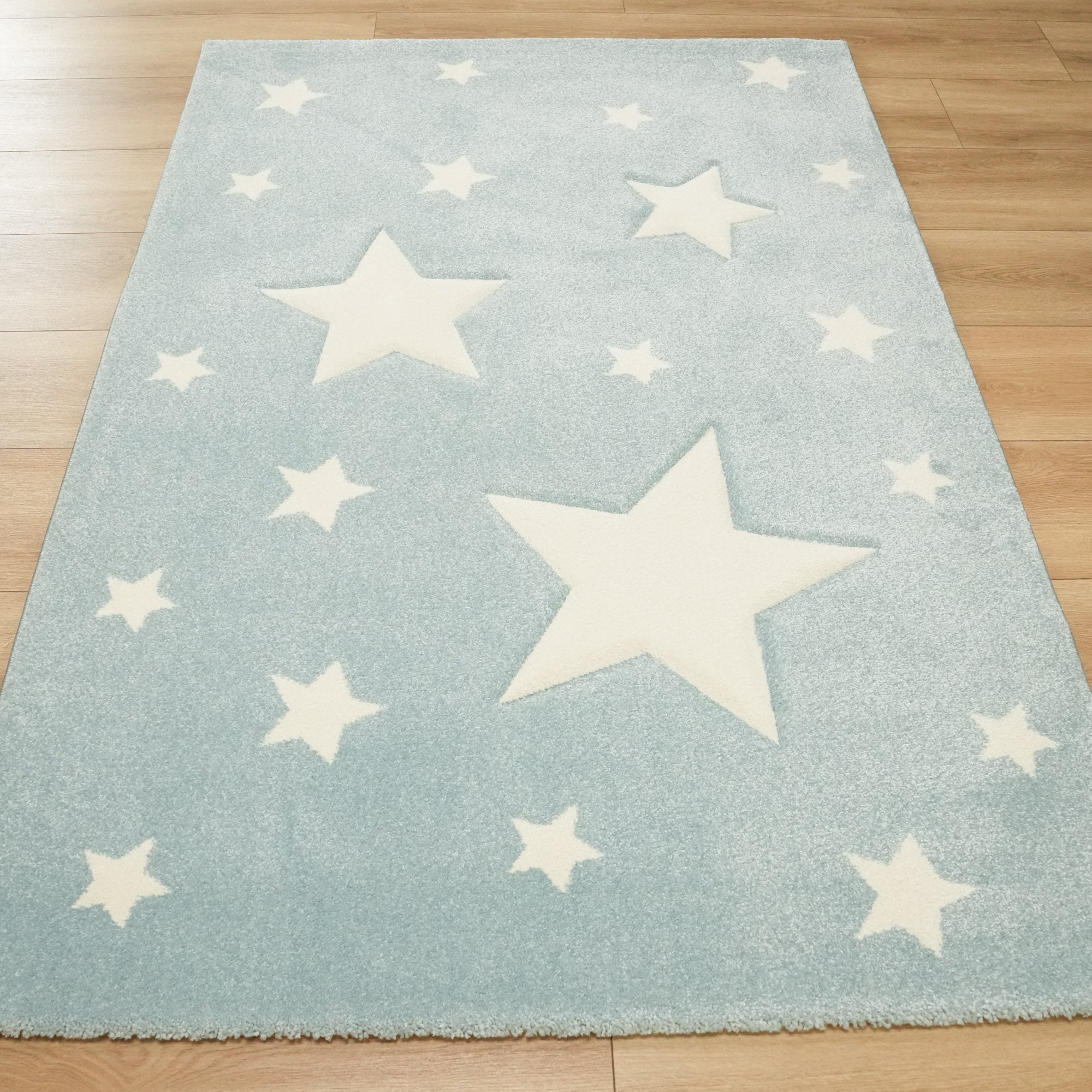 Kids Series Star Patterned Blue Carpet