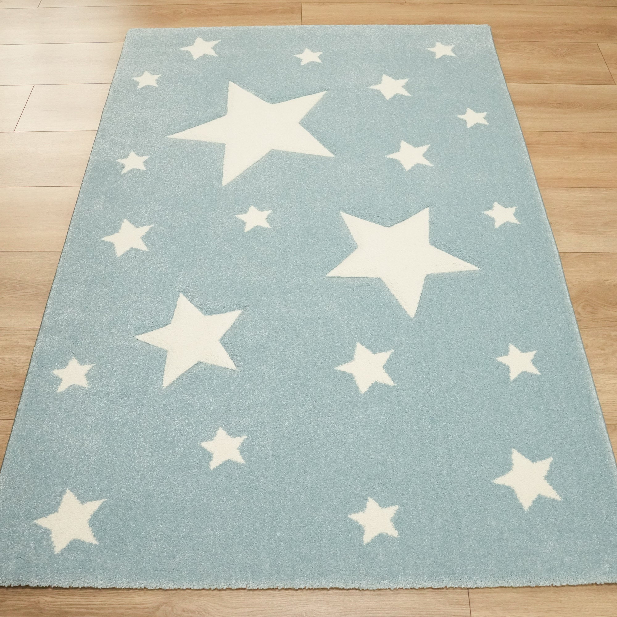 Kids Series Star Patterned Blue Carpet