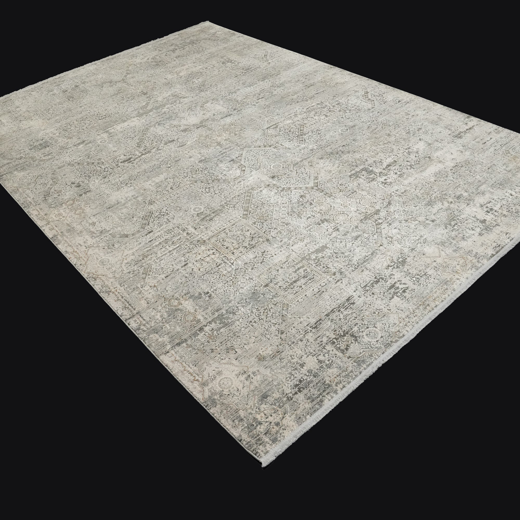 Lapis Serisi Vintage Desenli Gri Viskon Halı