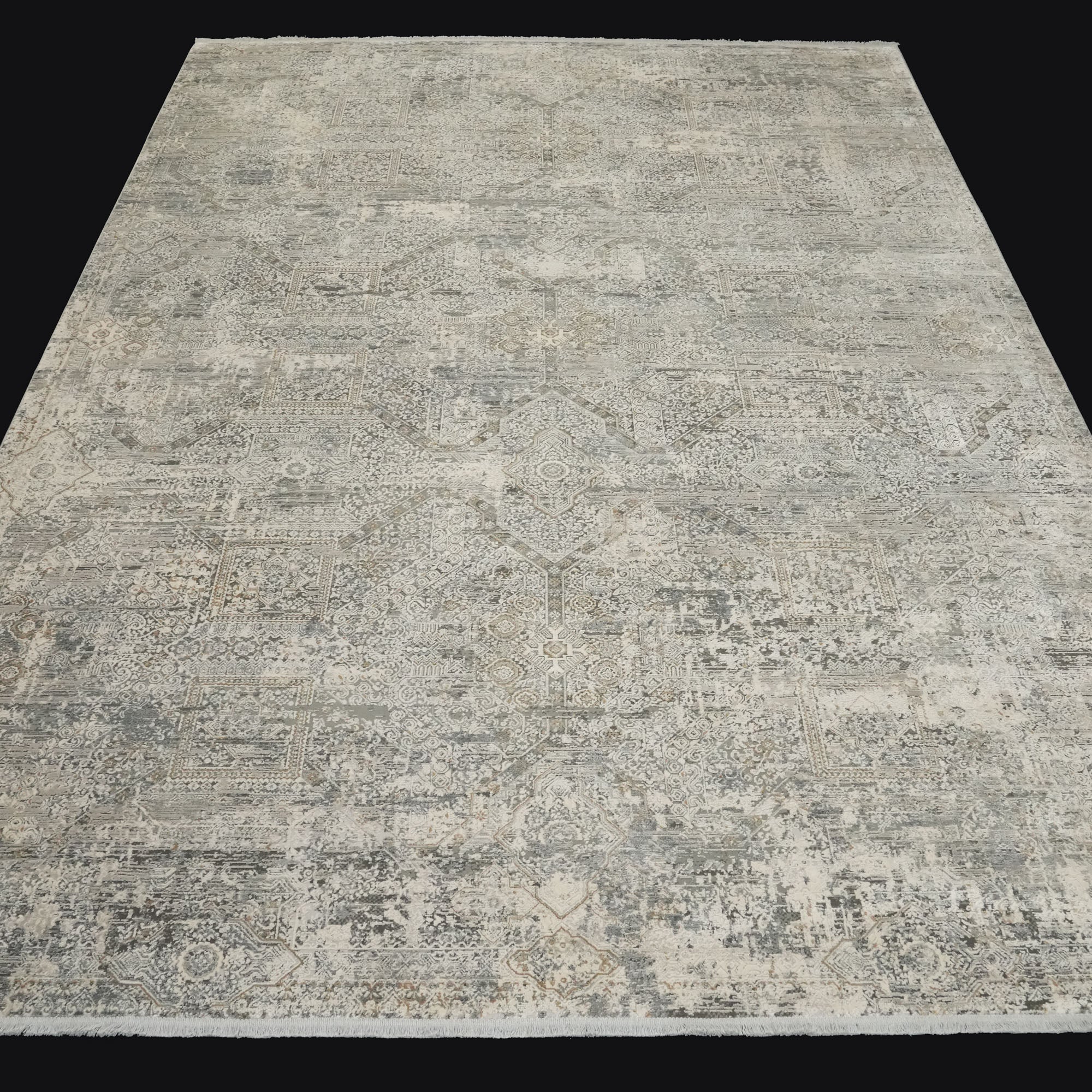 Lapis Serisi Vintage Desenli Gri Viskon Halı