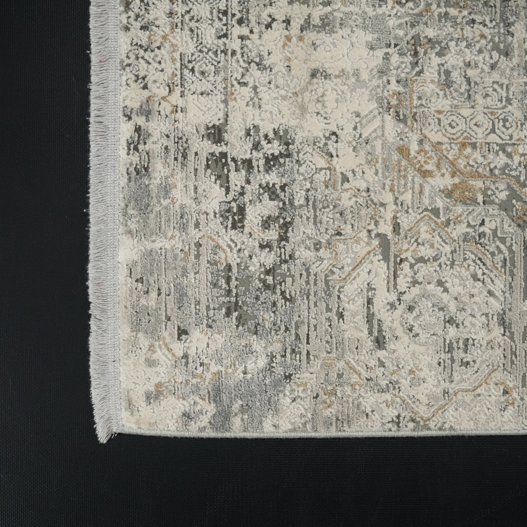 Lapis Serisi Vintage Desenli Gri Viskon Halı