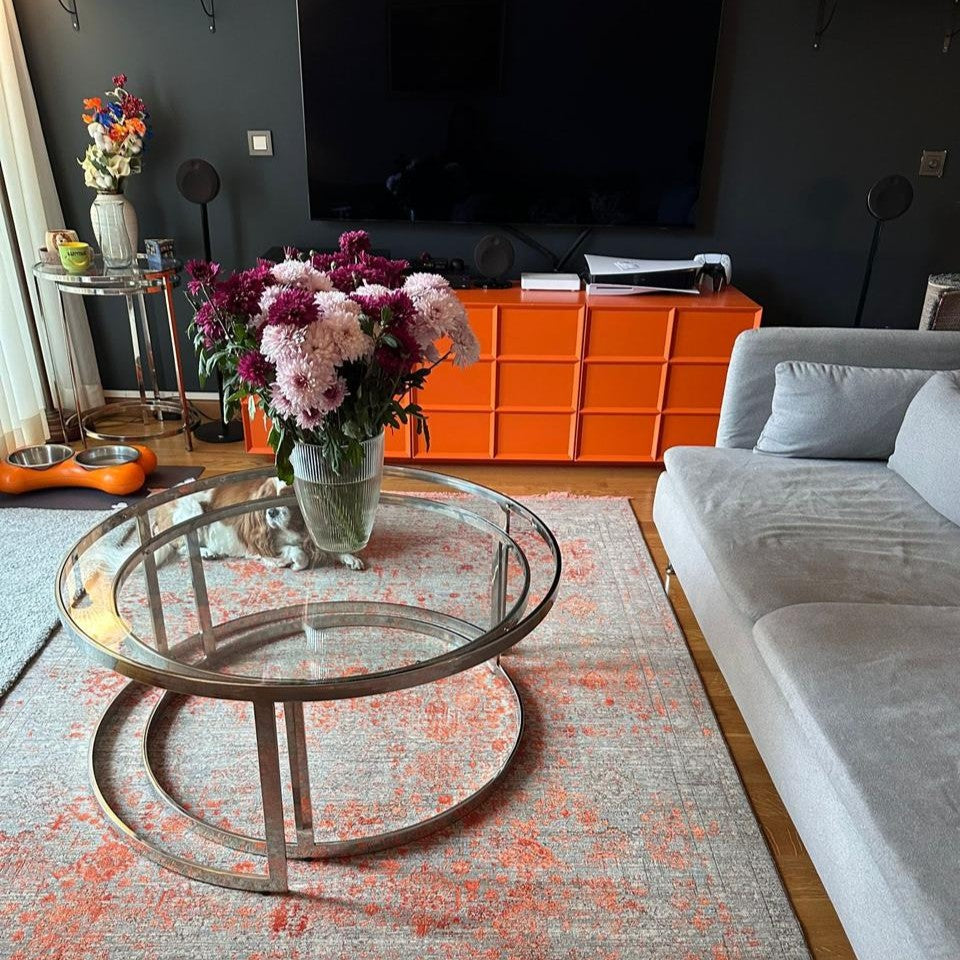 Lapis Series Vintage Patterned Viscose Orange Carpet