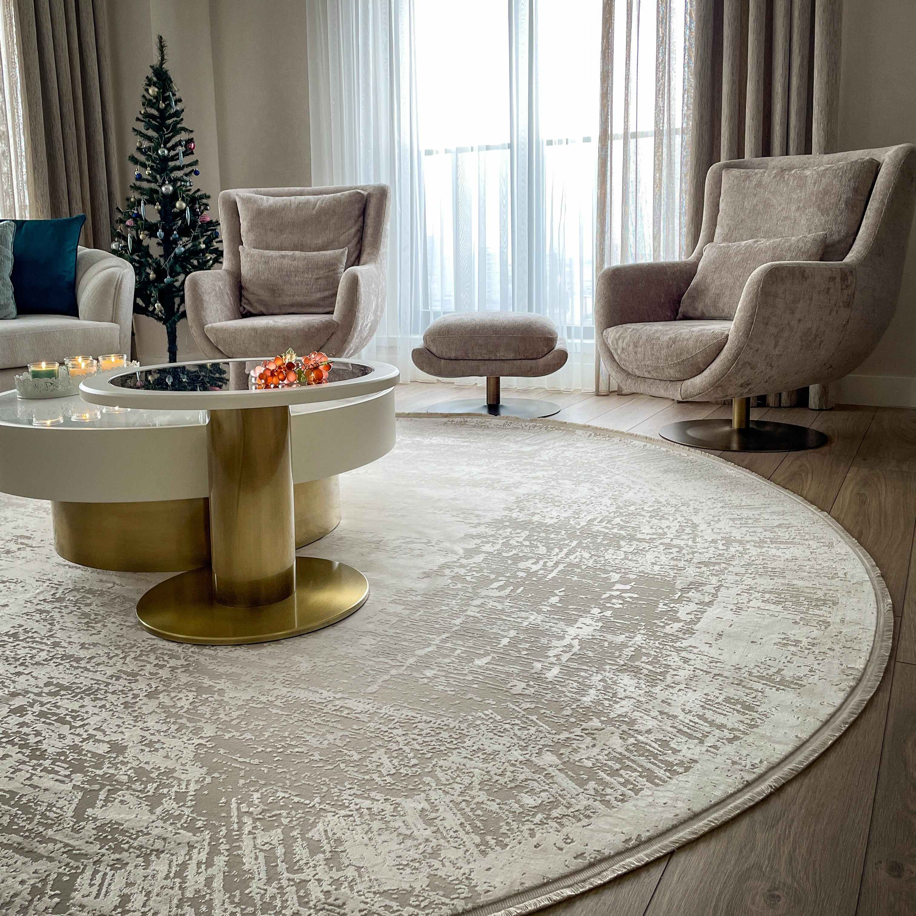 Marble Series Dense Viscose Modern Round Carpet