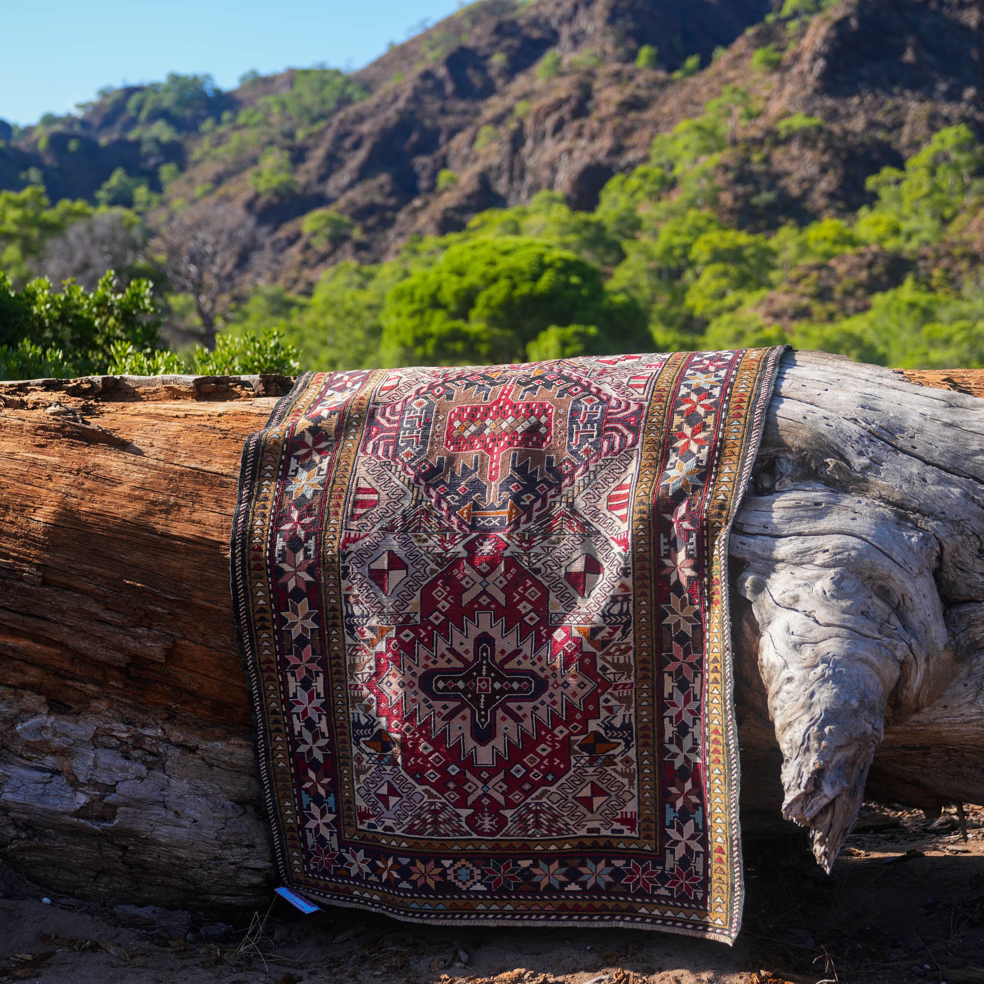 Otantik Desenli Şahseven El Dokuma İpekli Sumak Kilim