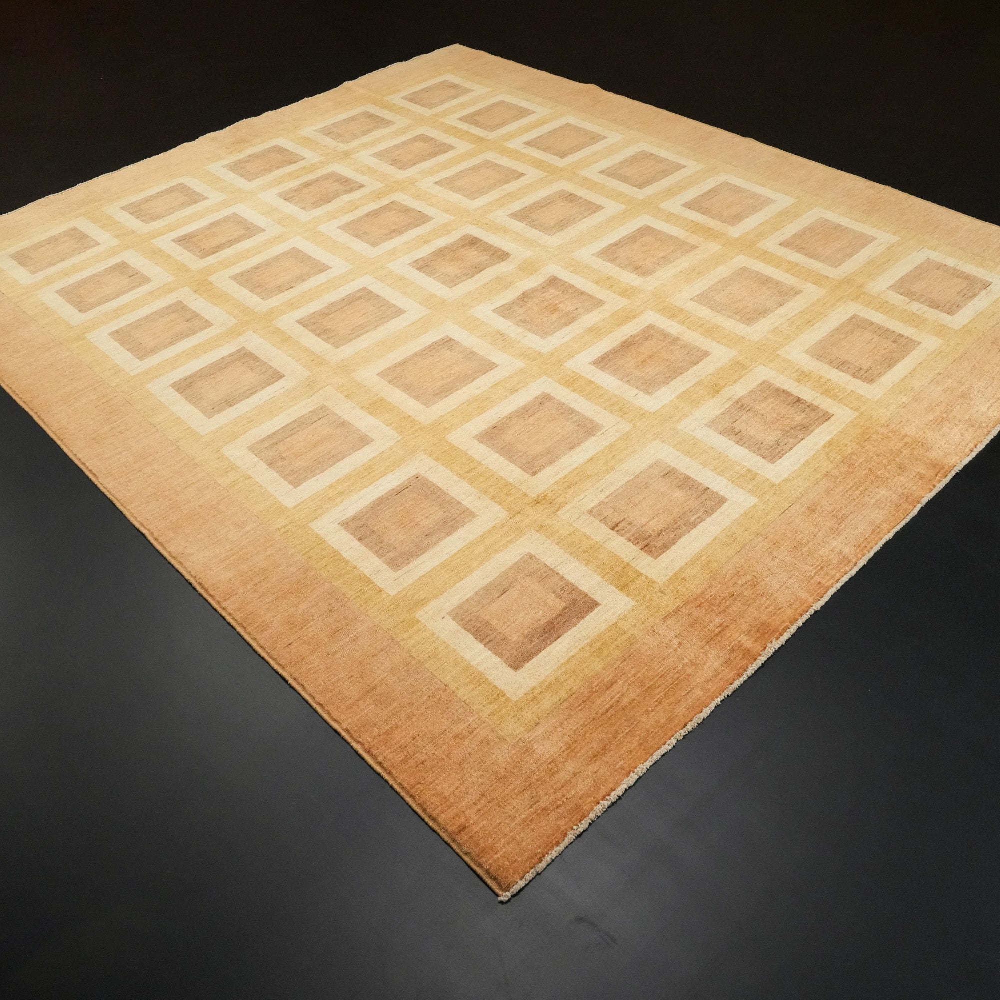 Mahal Serisi El Dokuma Geometrik Desenli Kahverengi Yün Halı