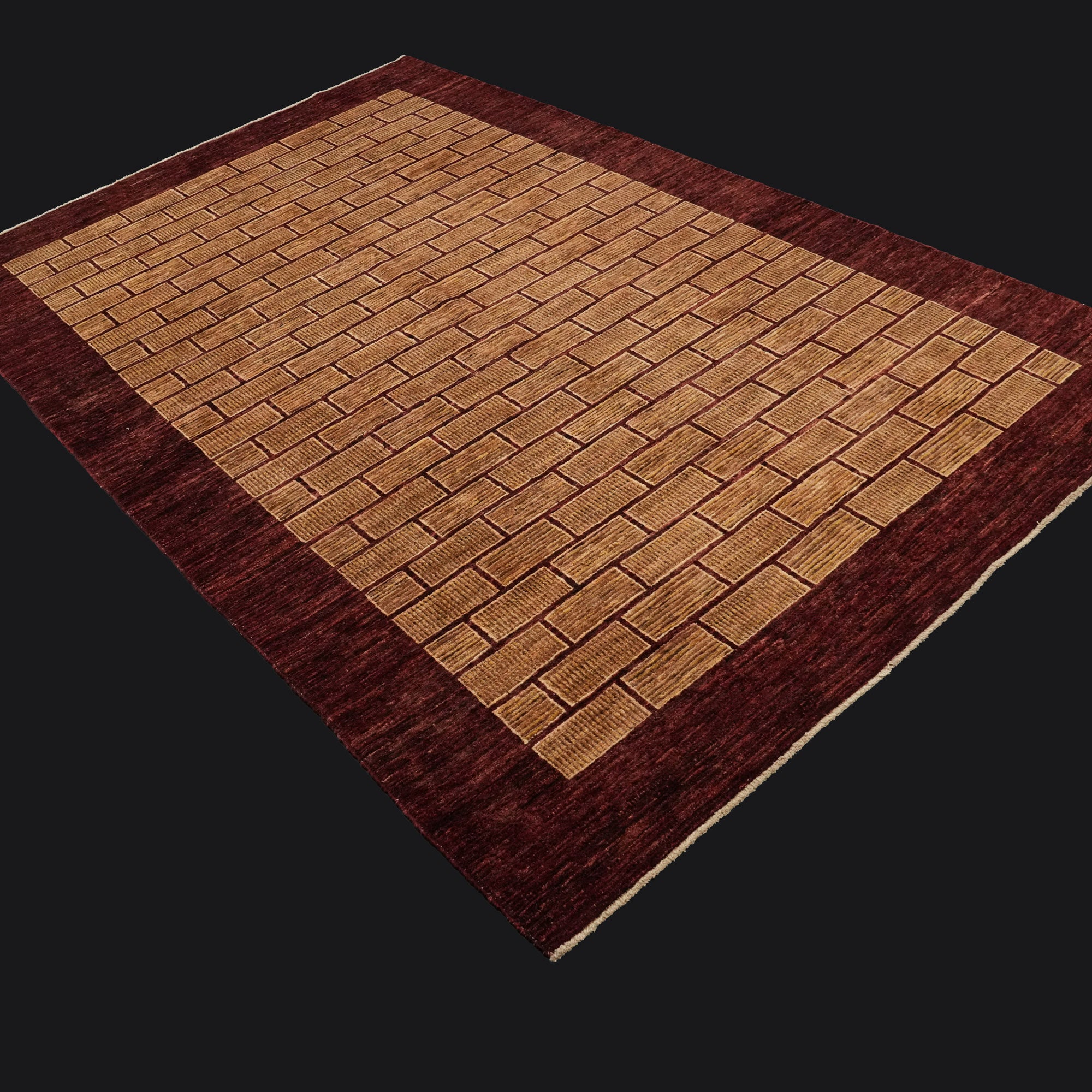 Mahal Series Hand Woven Geometric Patterned Cream/ Burgundy Carpet