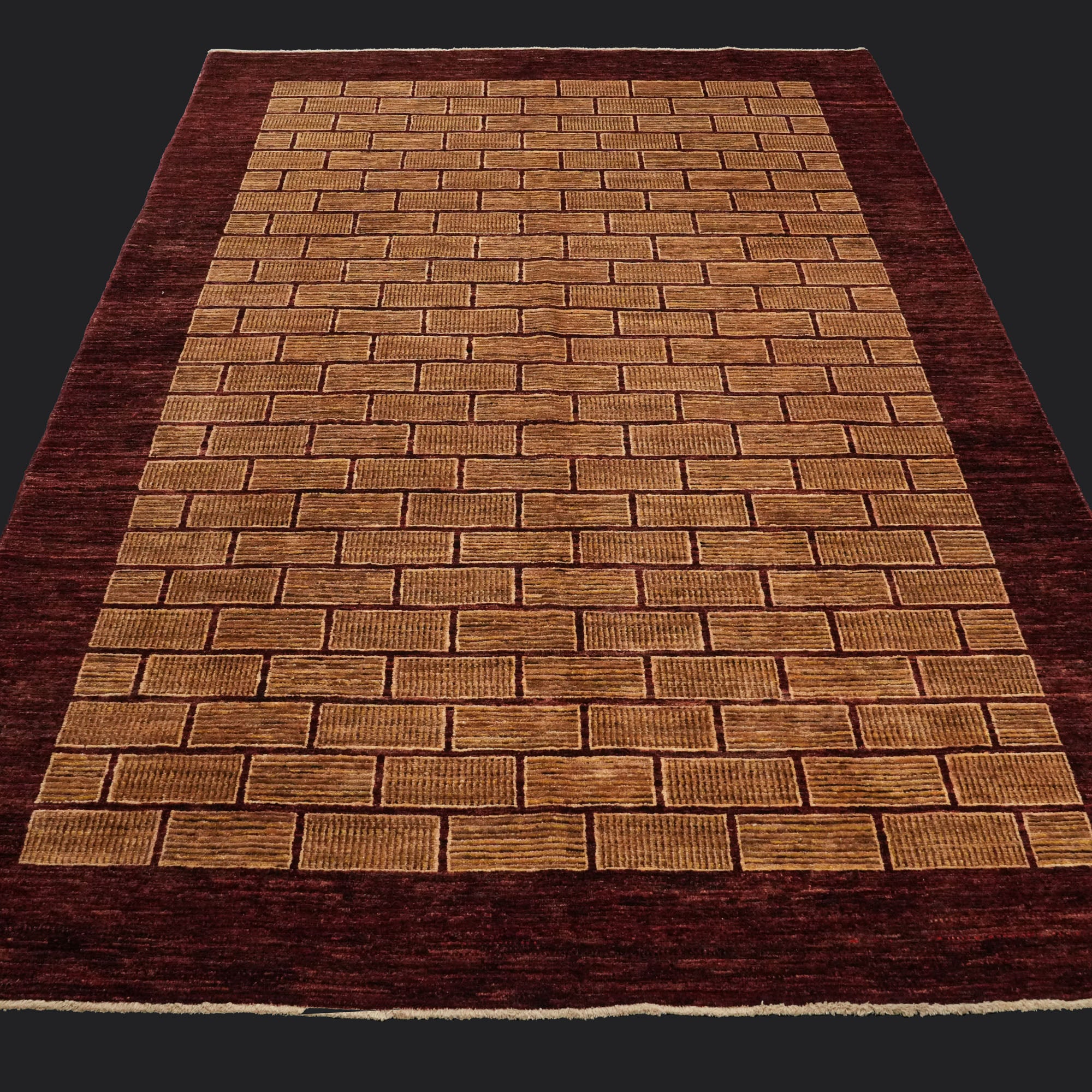 Mahal Series Hand Woven Geometric Patterned Cream/ Burgundy Carpet