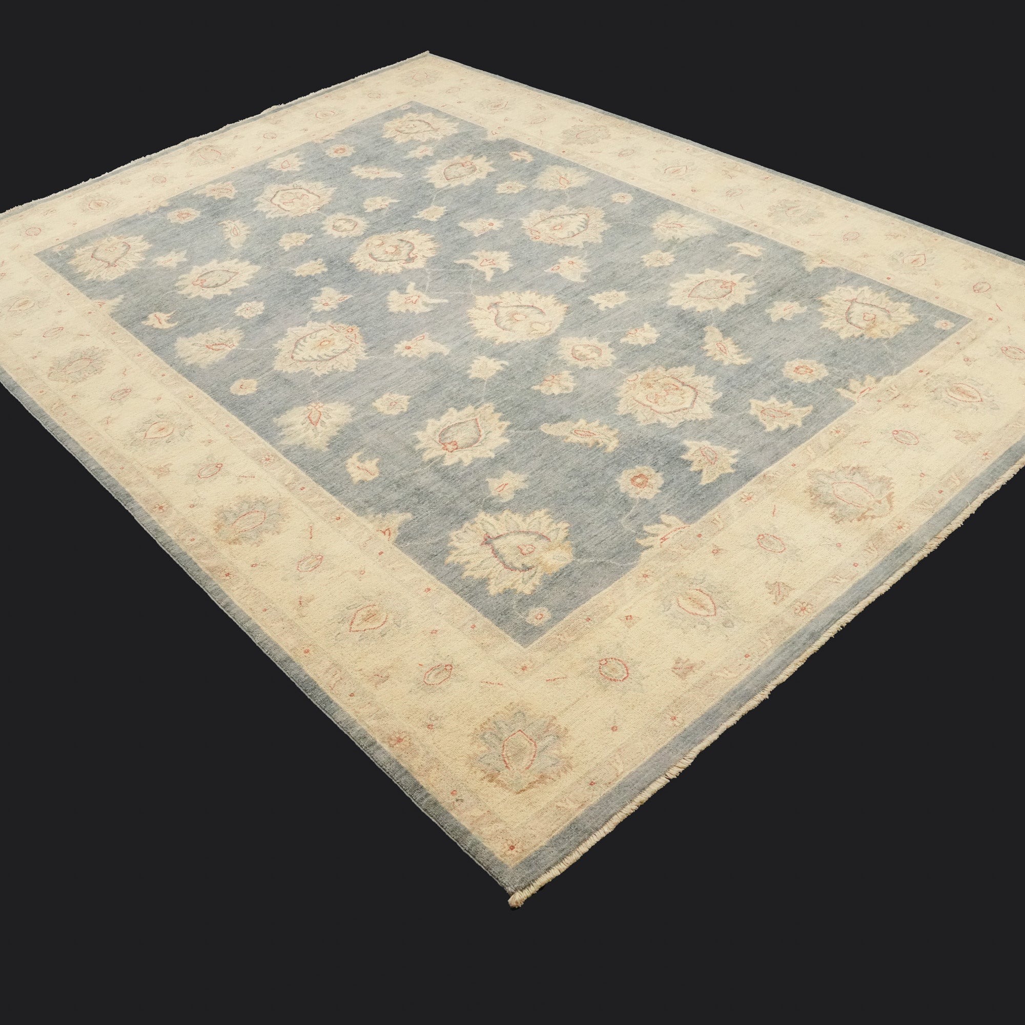 Mahal Series Hand-Woven Uşak Patterned Blue Wool Carpet