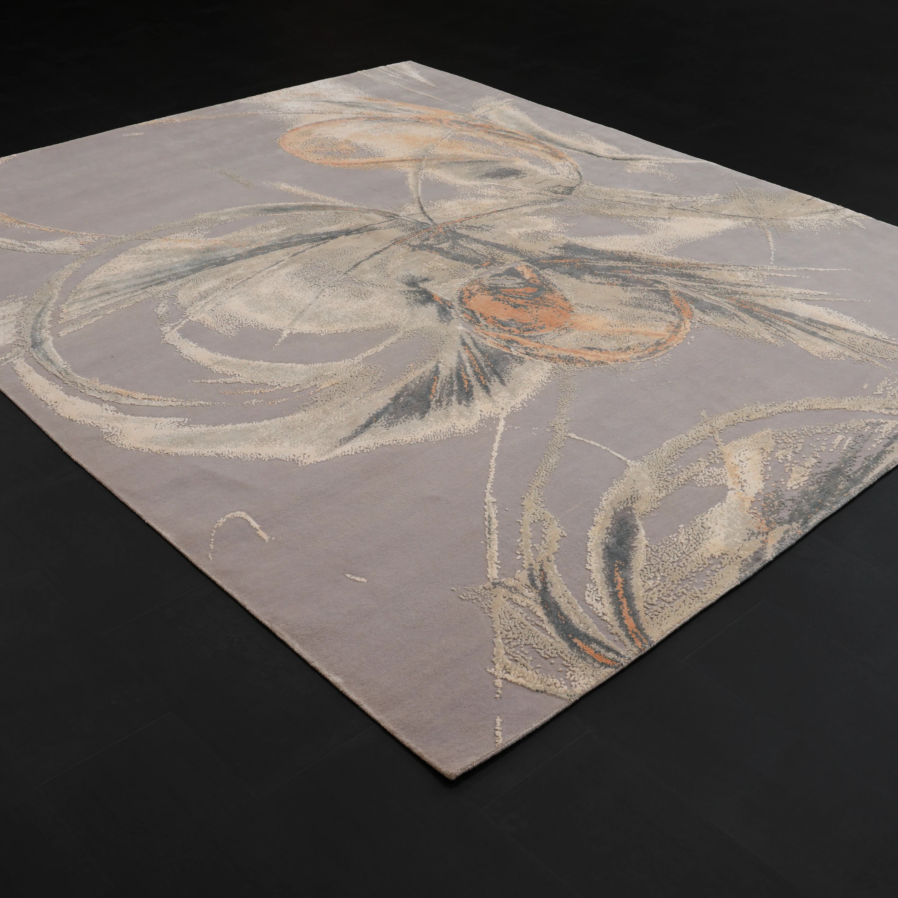 Maison Serisi El Dokuma Soyut Desenli Gri Yün Halı