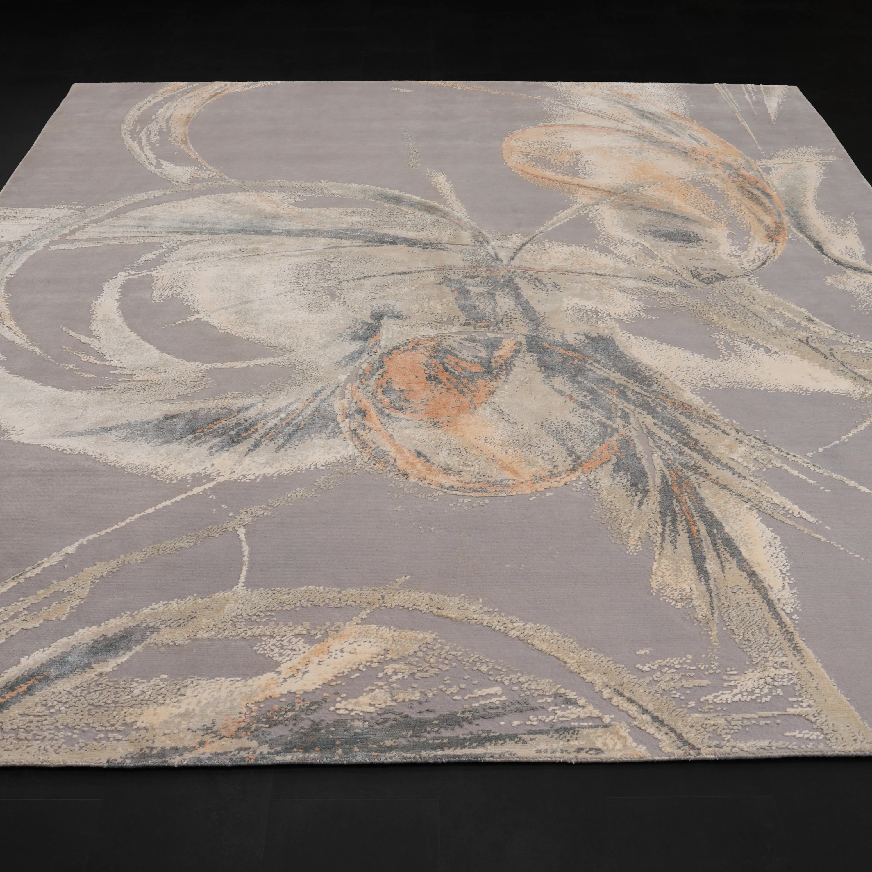 Maison Serisi El Dokuma Soyut Desenli Gri Yün Halı