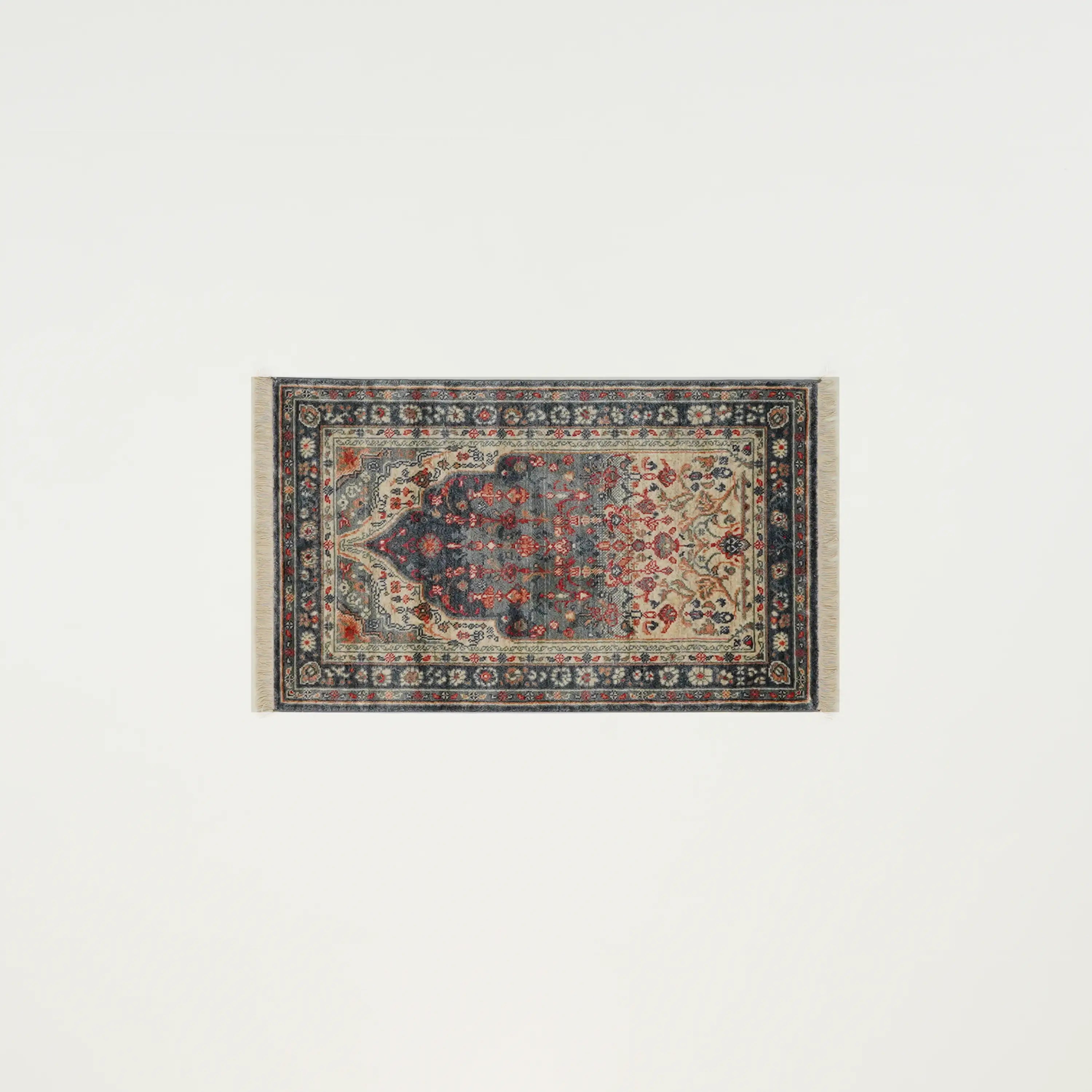 Mavi Tencel Tezgah Dokuma Halı Seccade