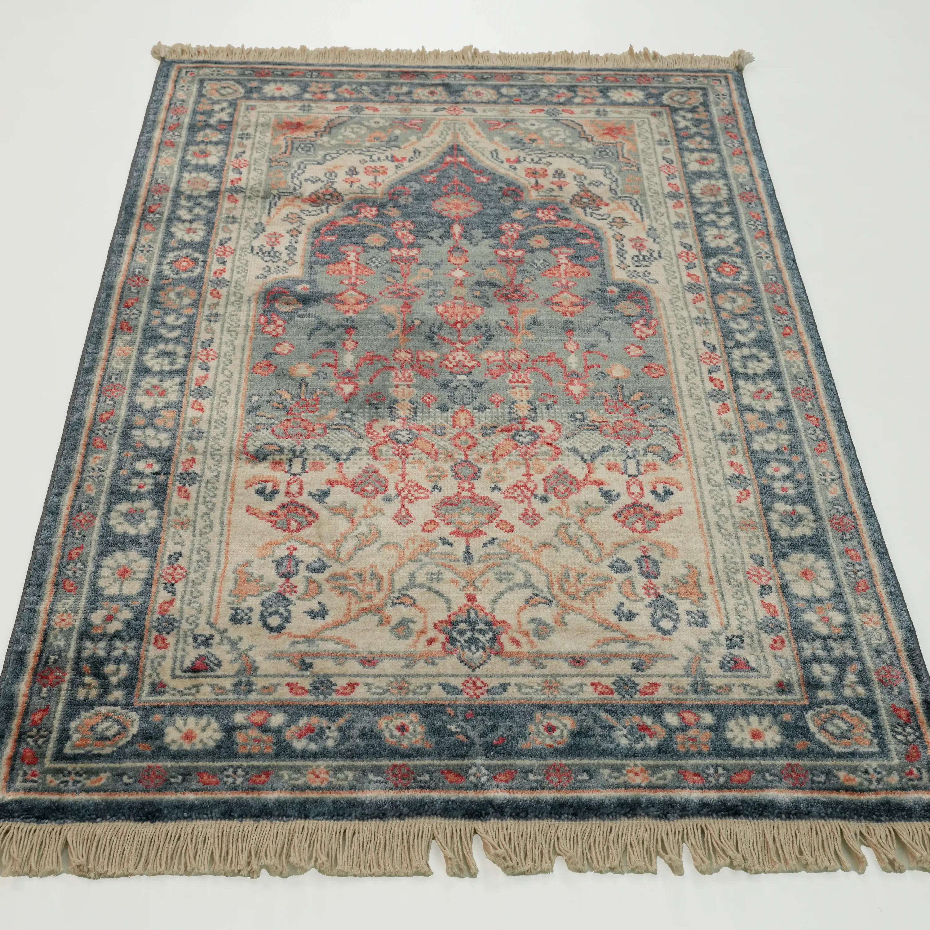 Mavi Tencel Tezgah Dokuma Halı Seccade