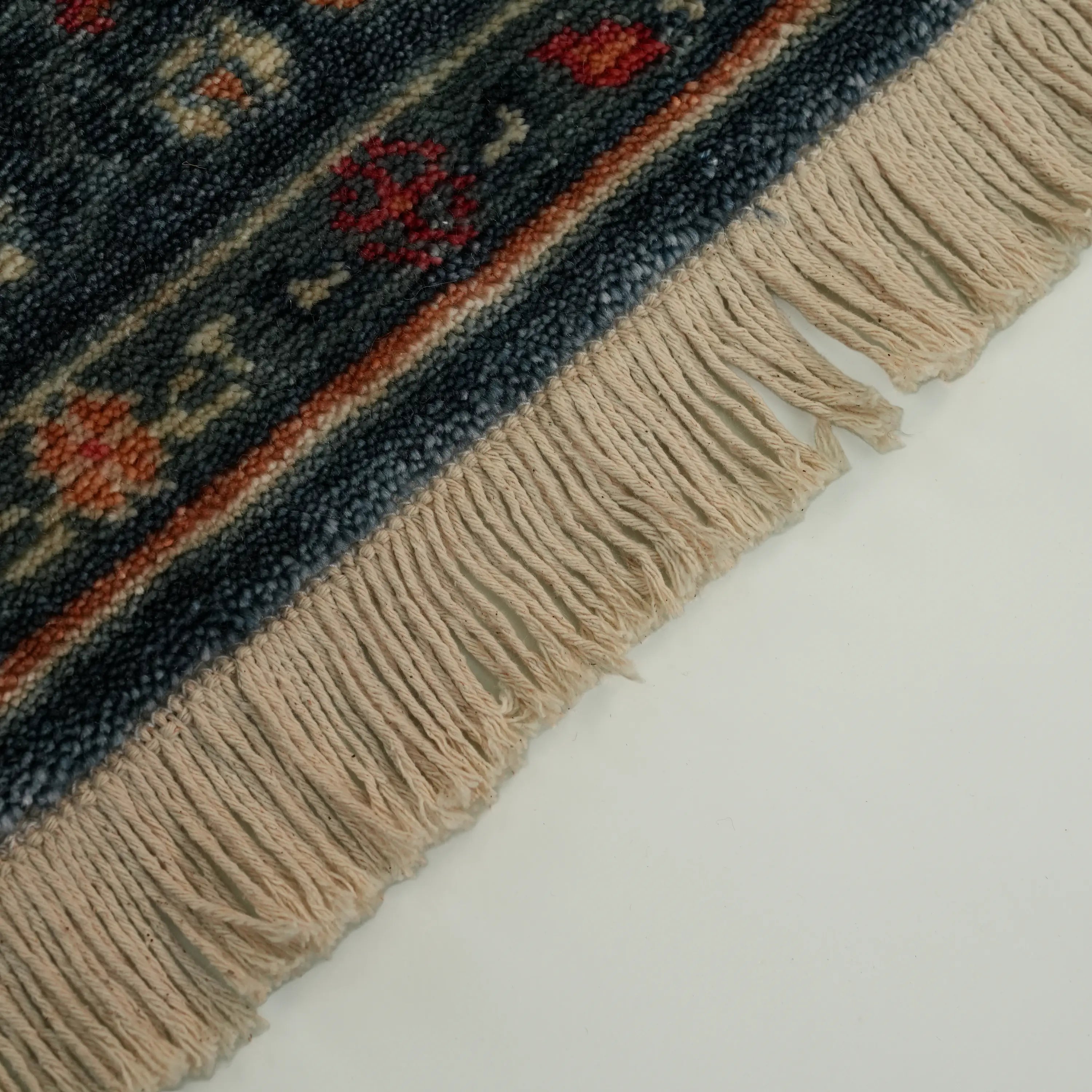 Mavi Tencel Tezgah Dokuma Halı Seccade