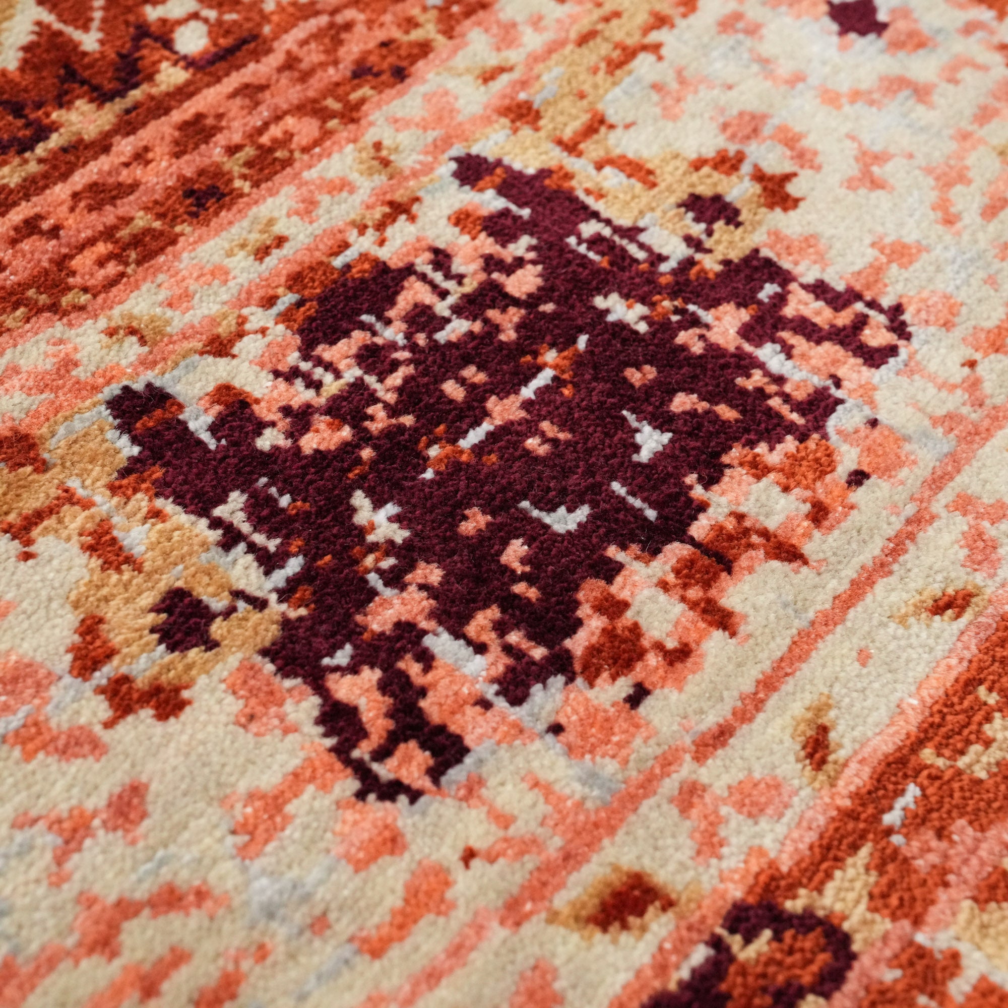 Tempus Series Mamluk Patterned Orange Round Wool Special Loom Carpet