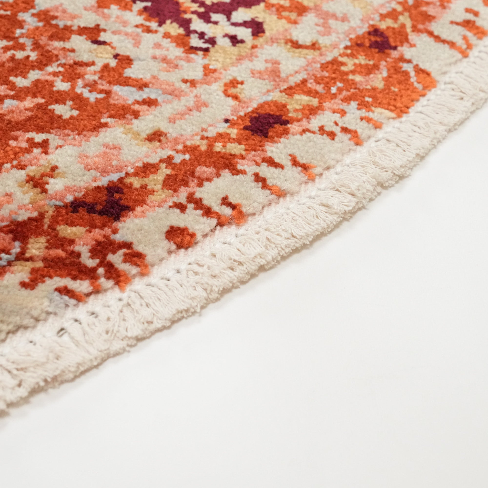 Tempus Series Mamluk Patterned Orange Round Wool Special Loom Carpet