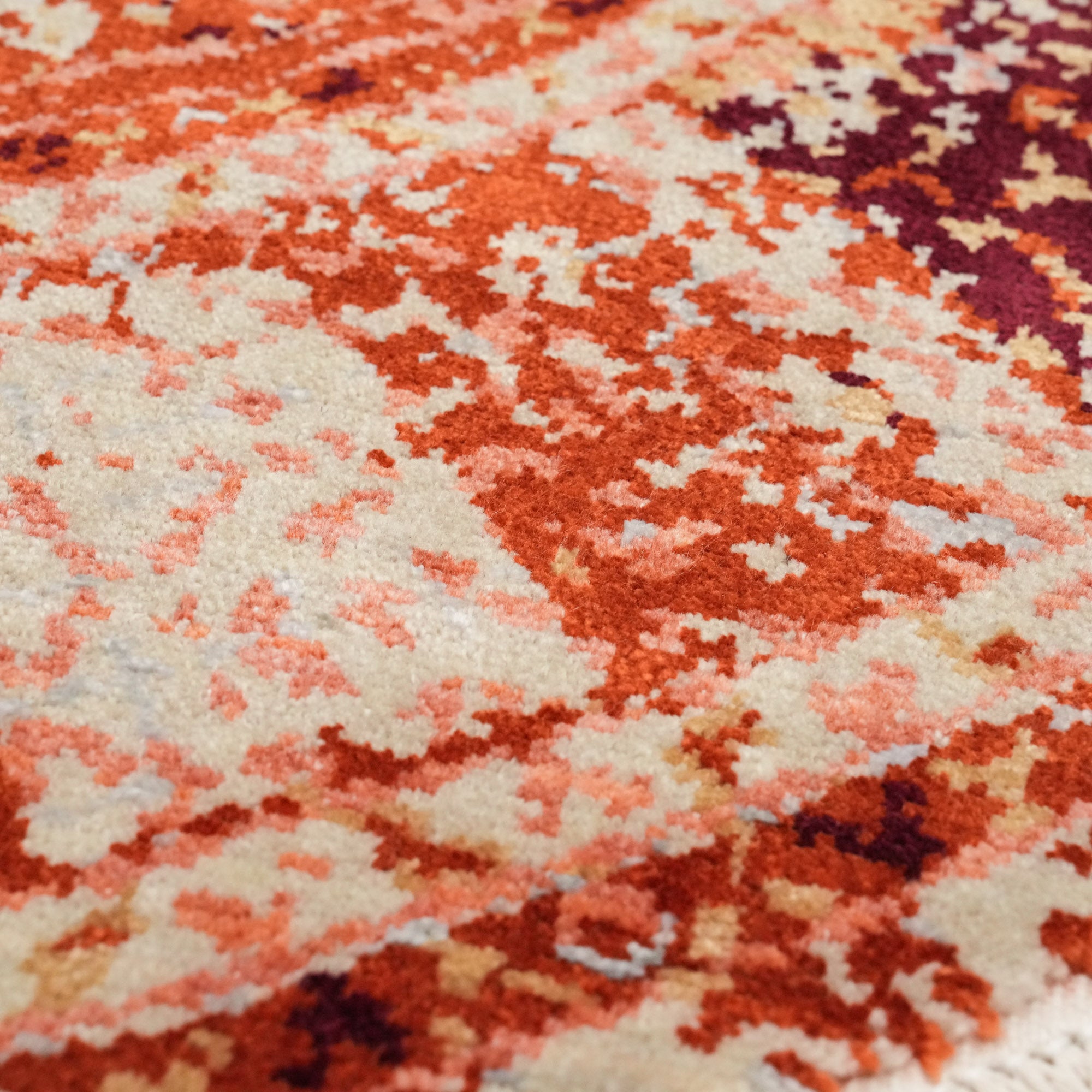 Tempus Series Mamluk Patterned Orange Round Wool Special Loom Carpet
