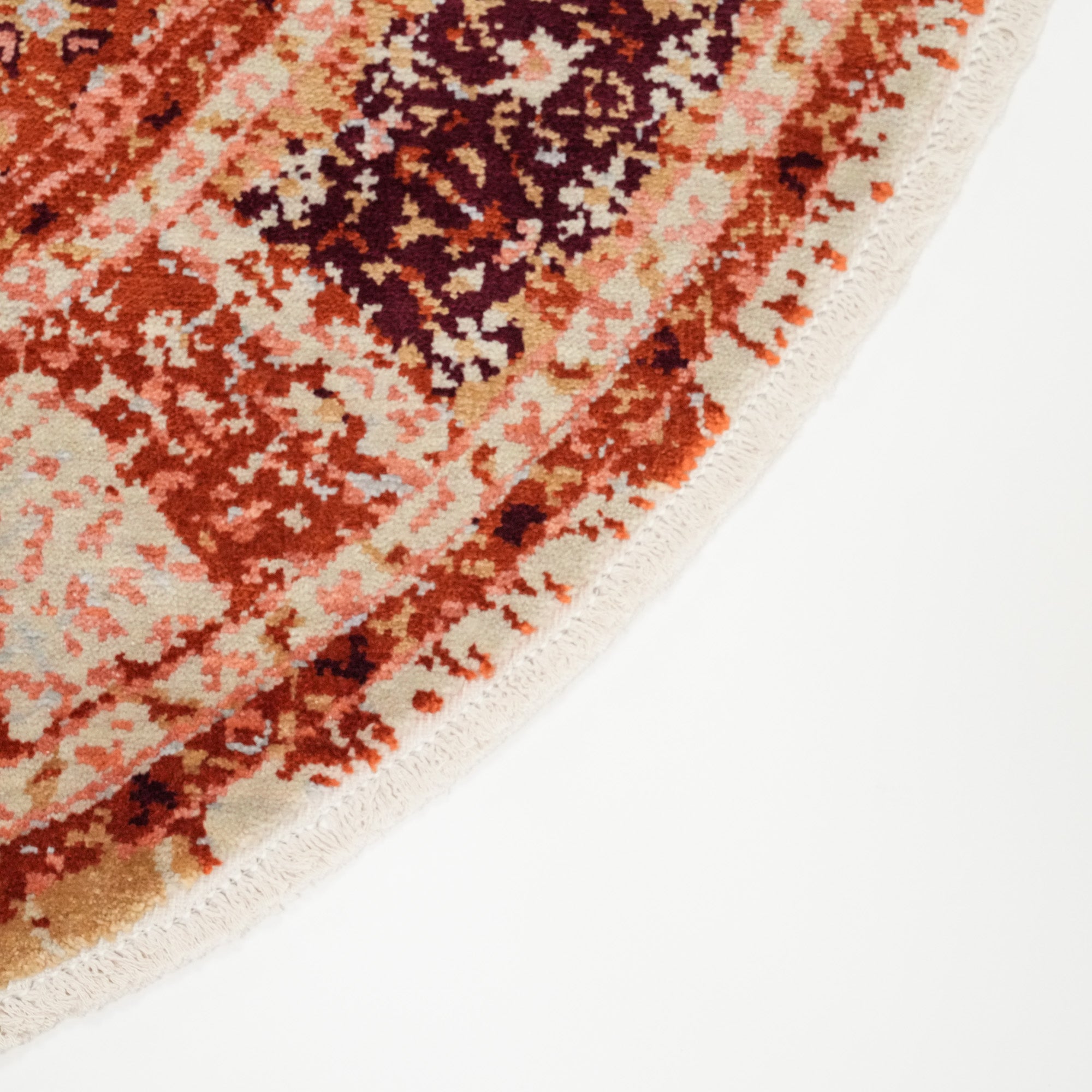 Tempus Series Mamluk Patterned Orange Round Wool Special Loom Carpet