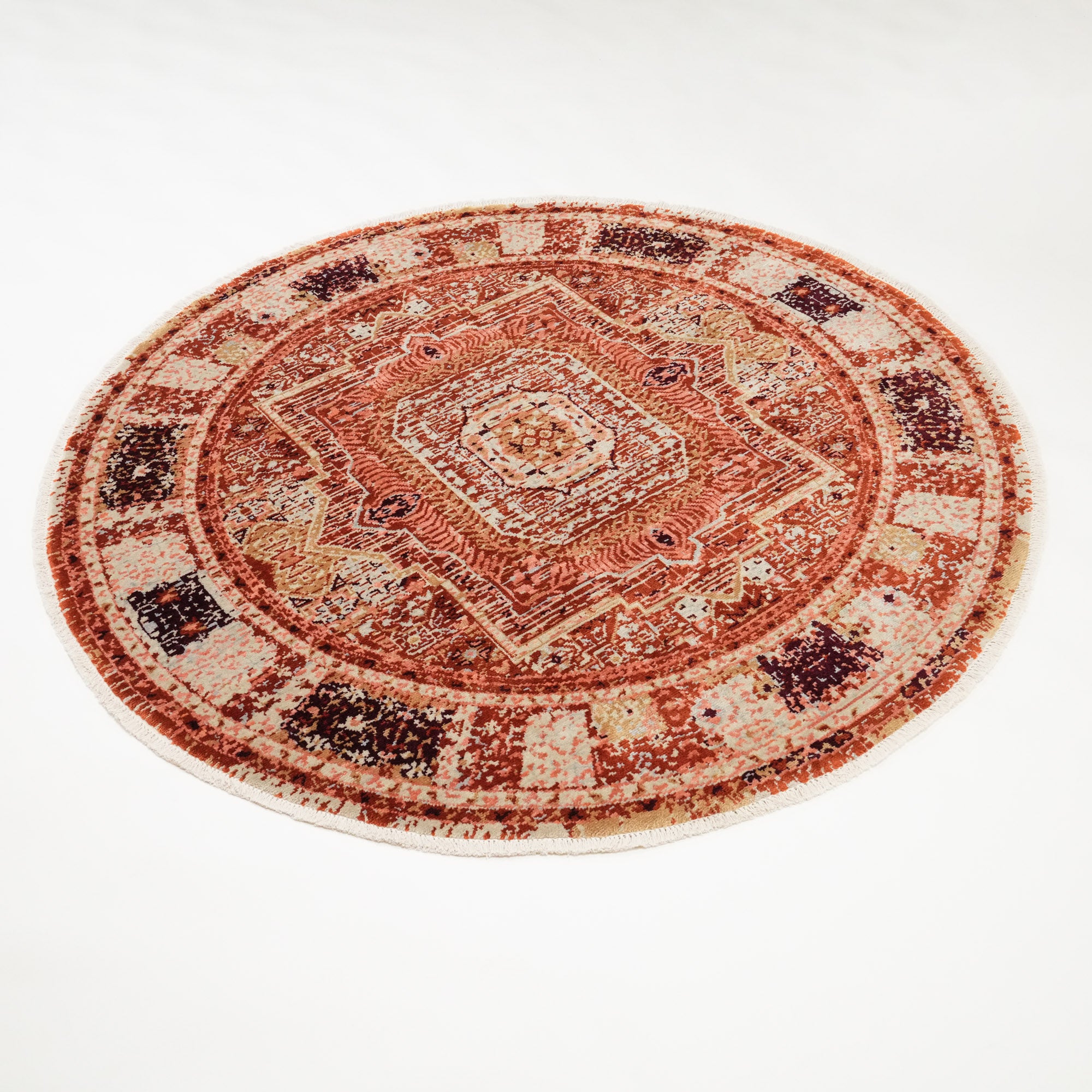 Tempus Series Mamluk Patterned Orange Round Wool Special Loom Carpet