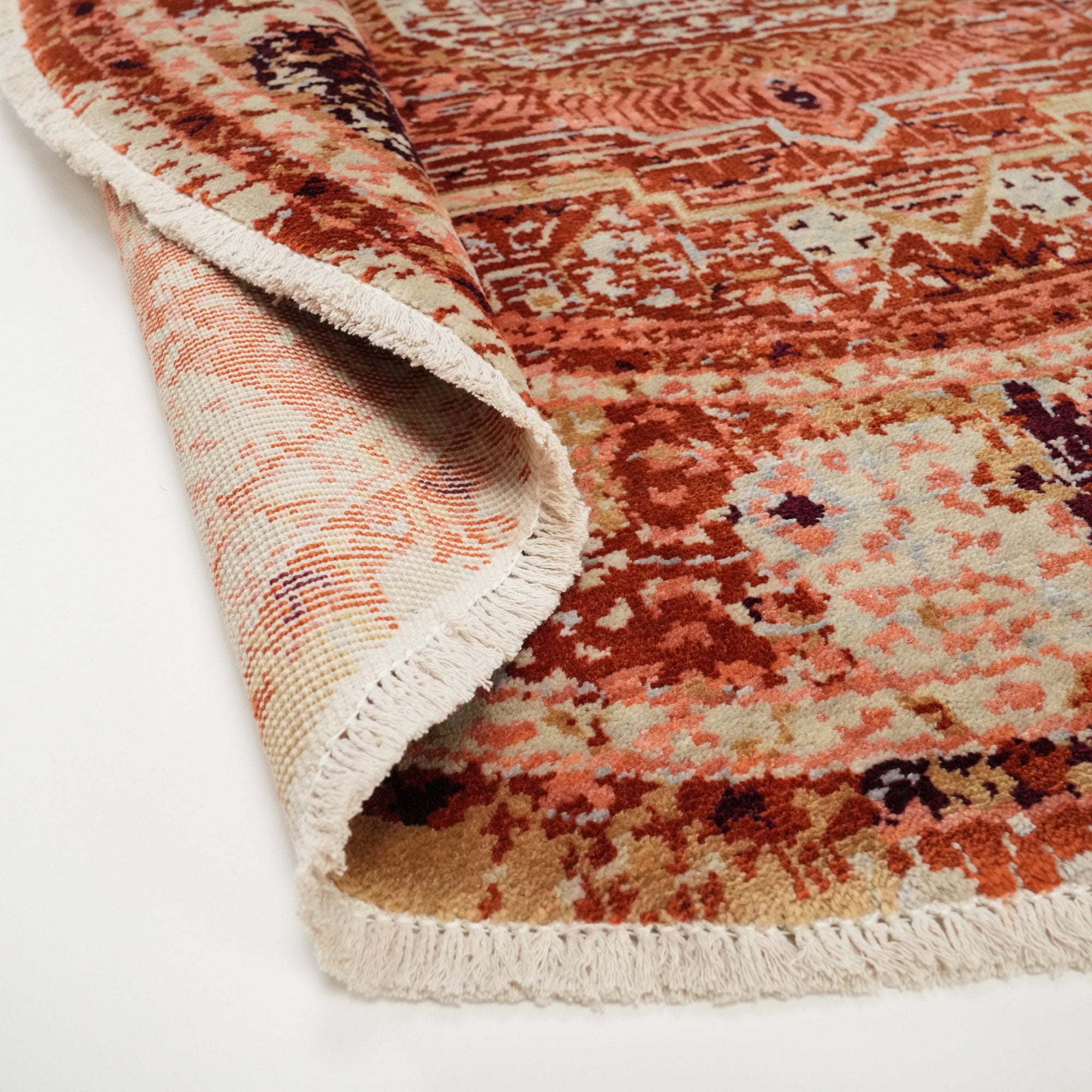 Tempus Series Mamluk Patterned Orange Round Wool Special Loom Carpet