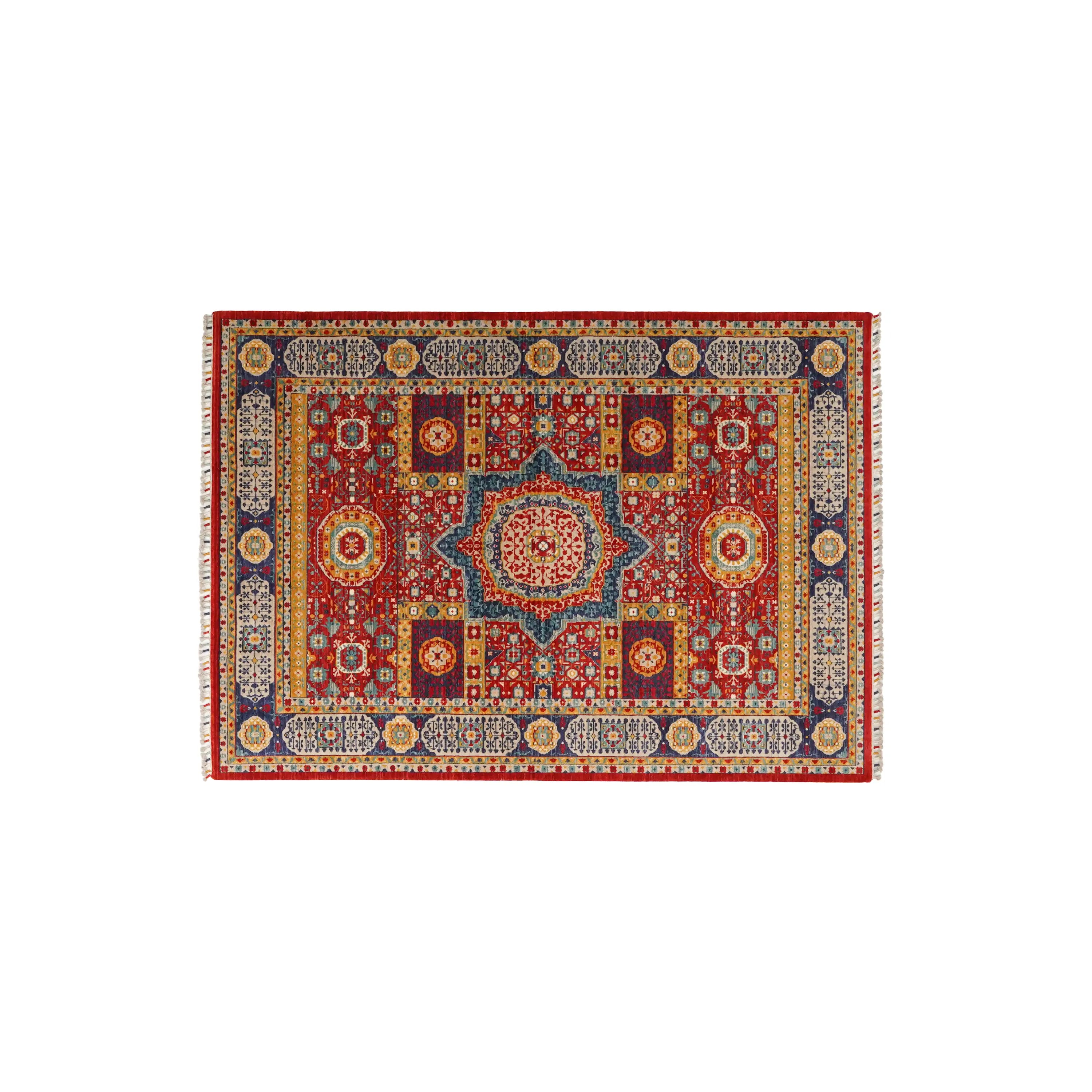 Mamluk Pattern Wool Colorful Loom Woven Rug