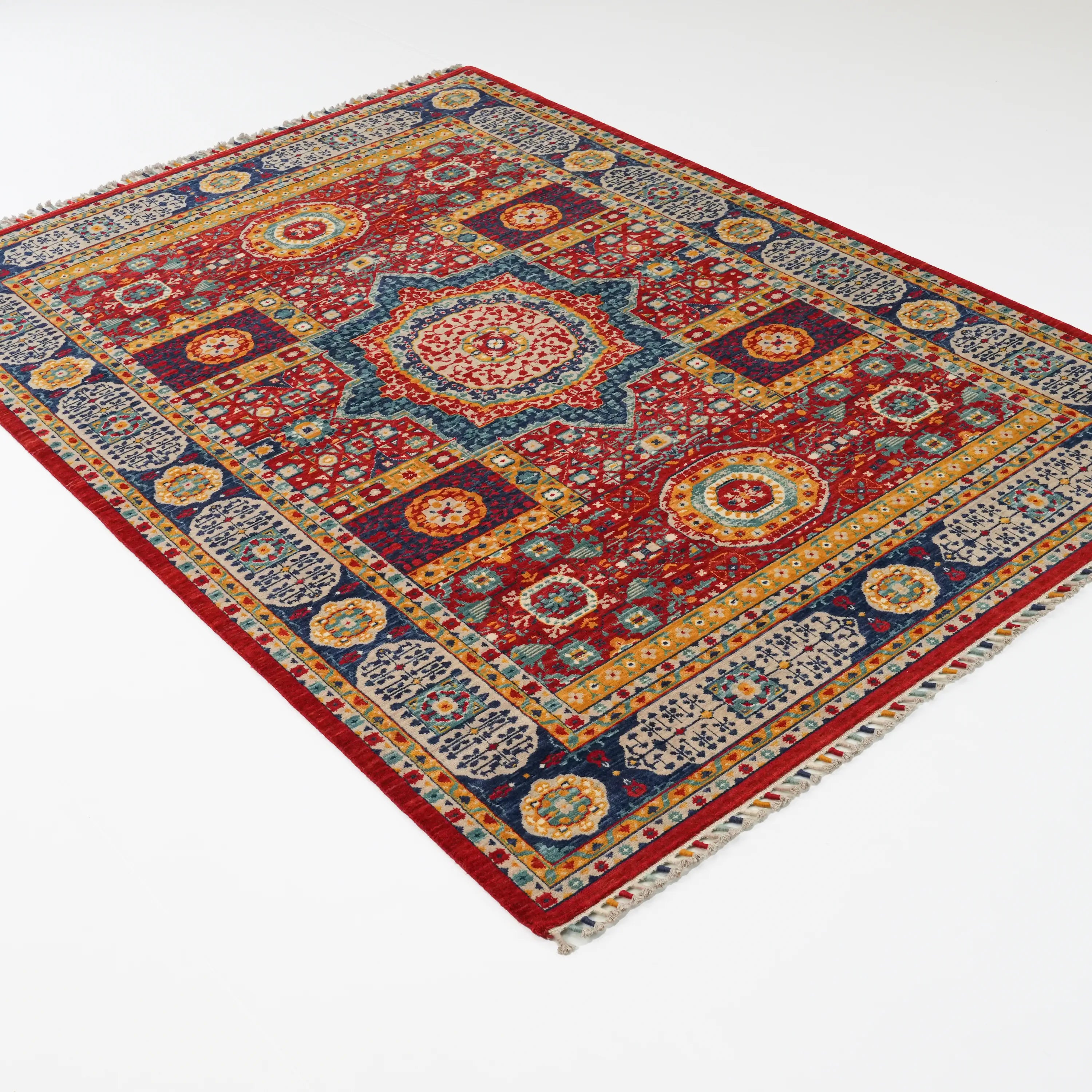 Mamluk Pattern Wool Colorful Loom Woven Rug