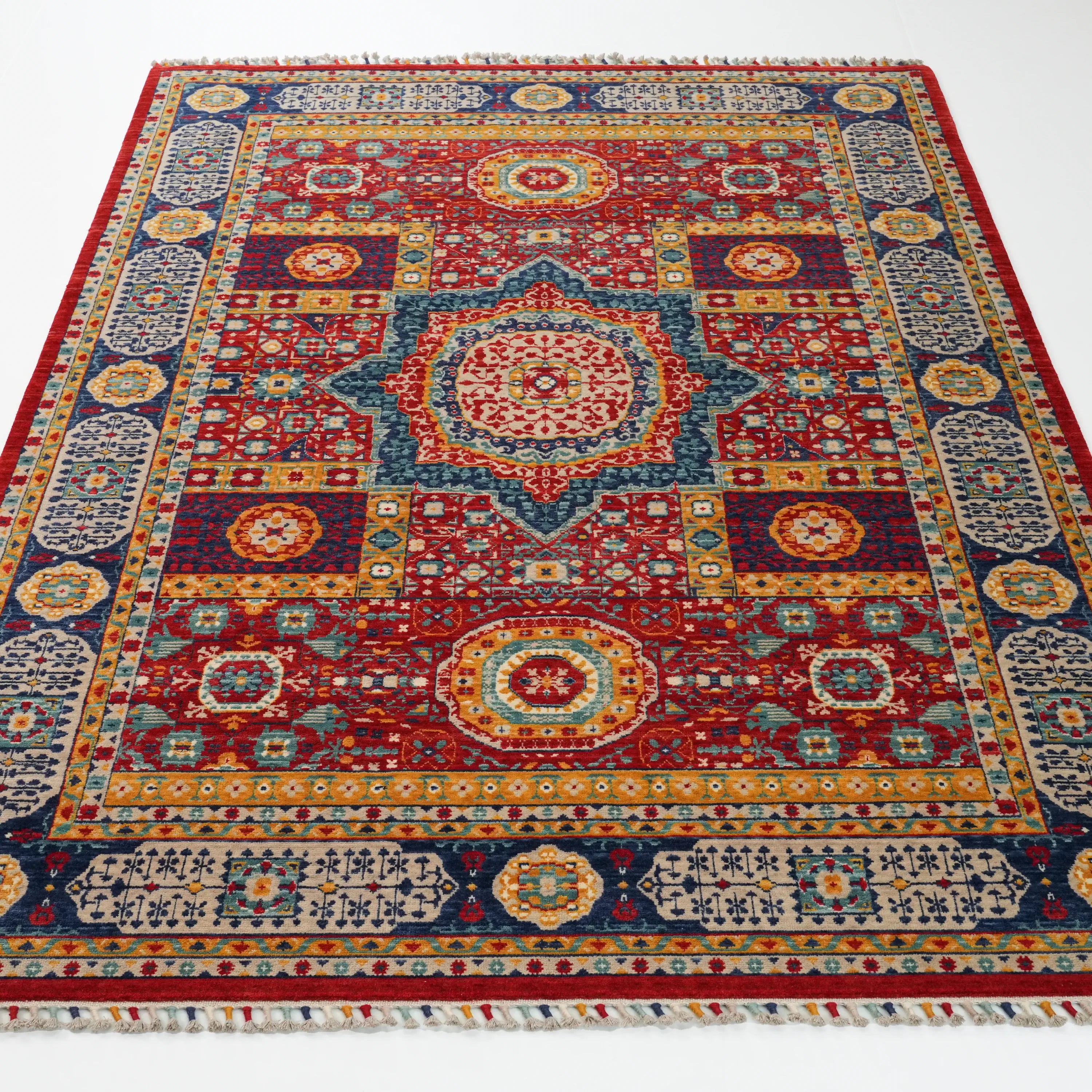 Mamluk Pattern Wool Colorful Loom Woven Rug