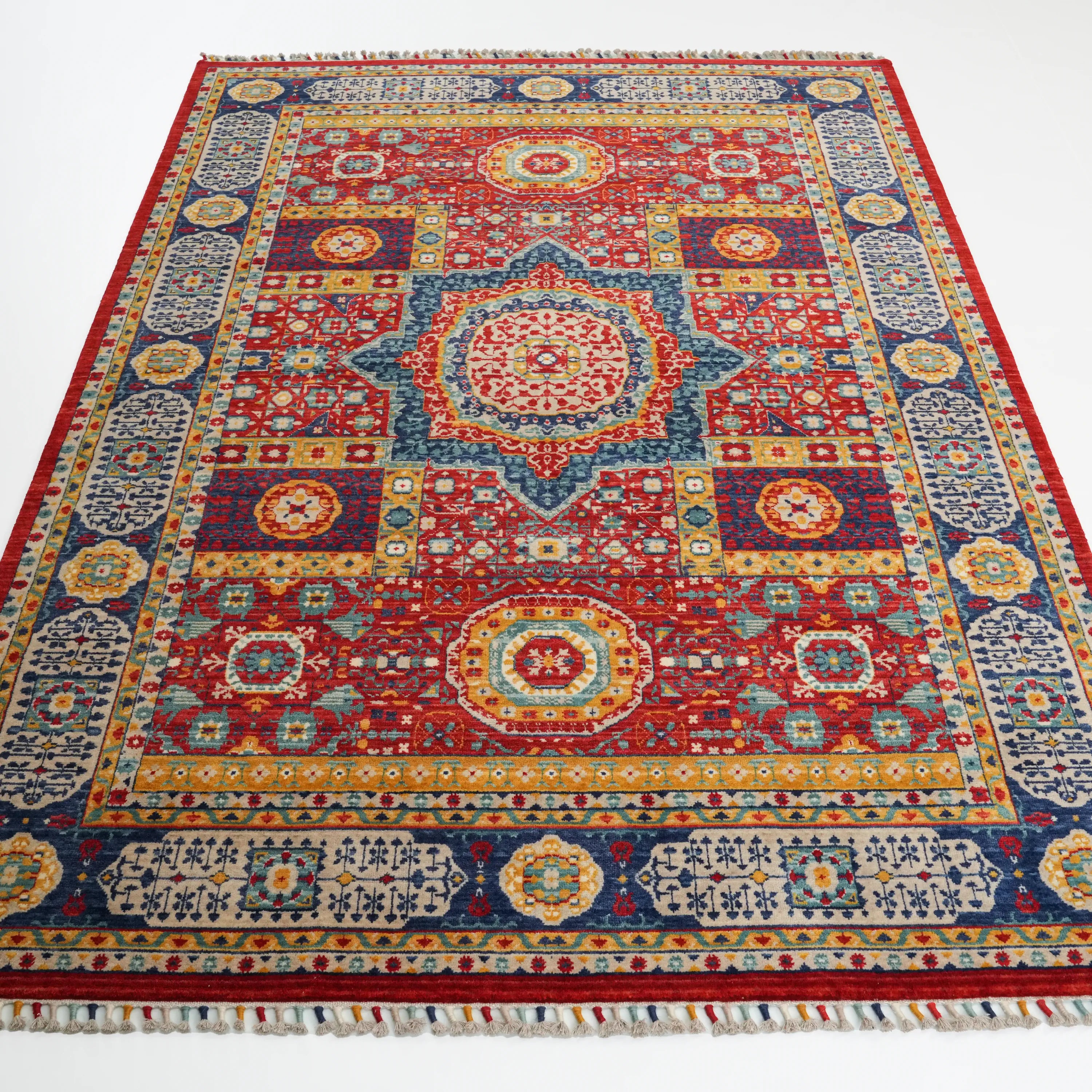 Mamluk Pattern Wool Colorful Loom Woven Rug