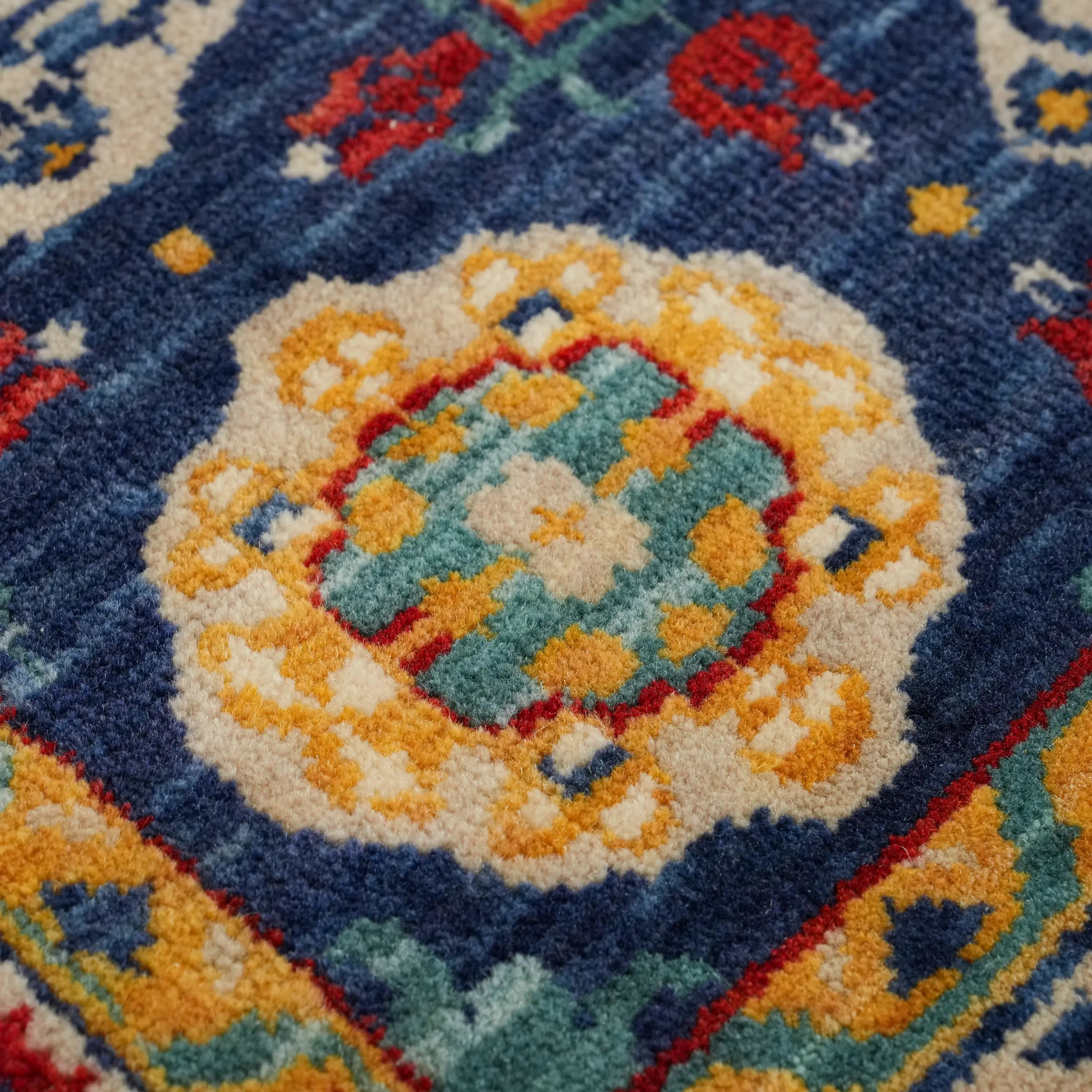 Mamluk Pattern Wool Colorful Loom Woven Rug