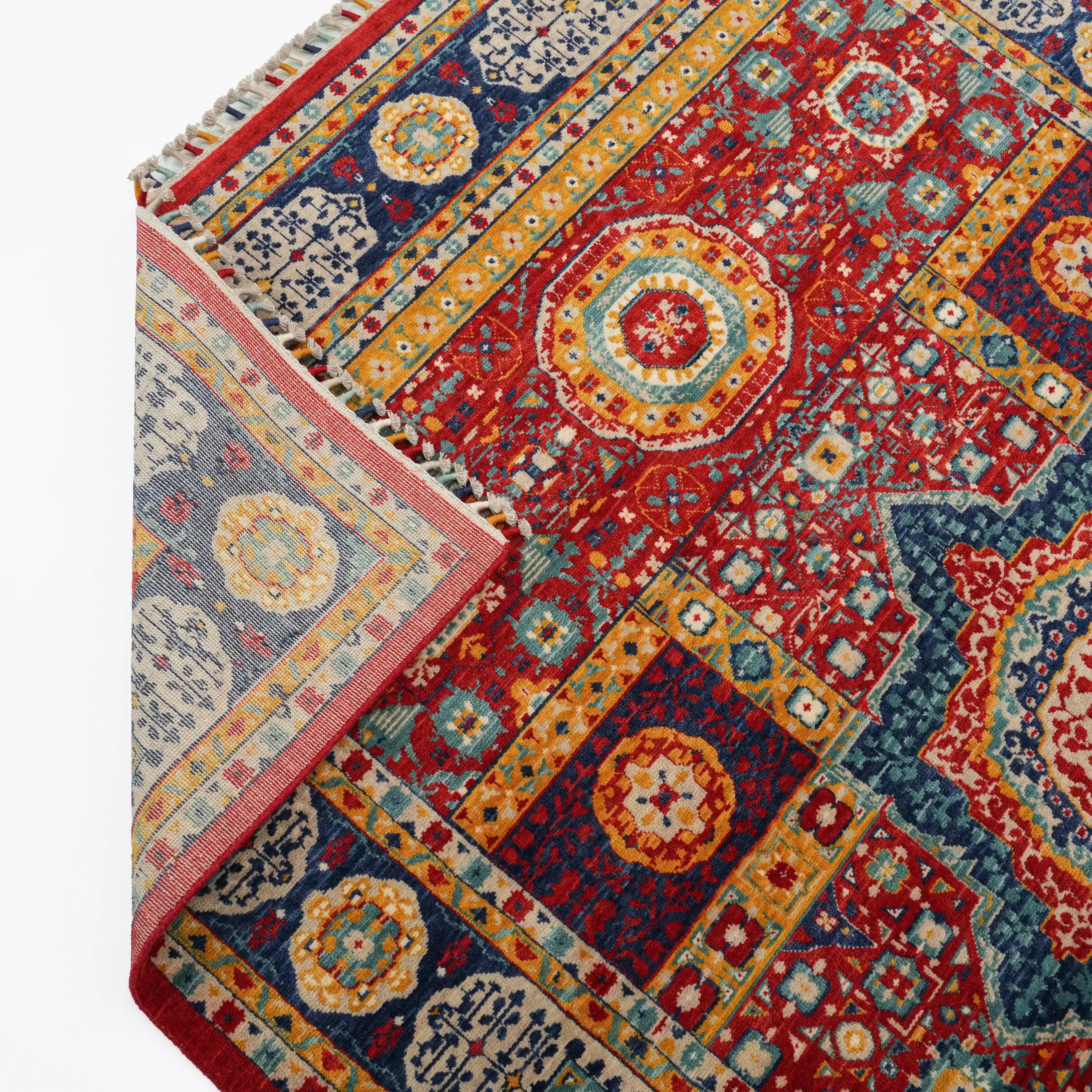 Mamluk Pattern Wool Colorful Loom Woven Rug