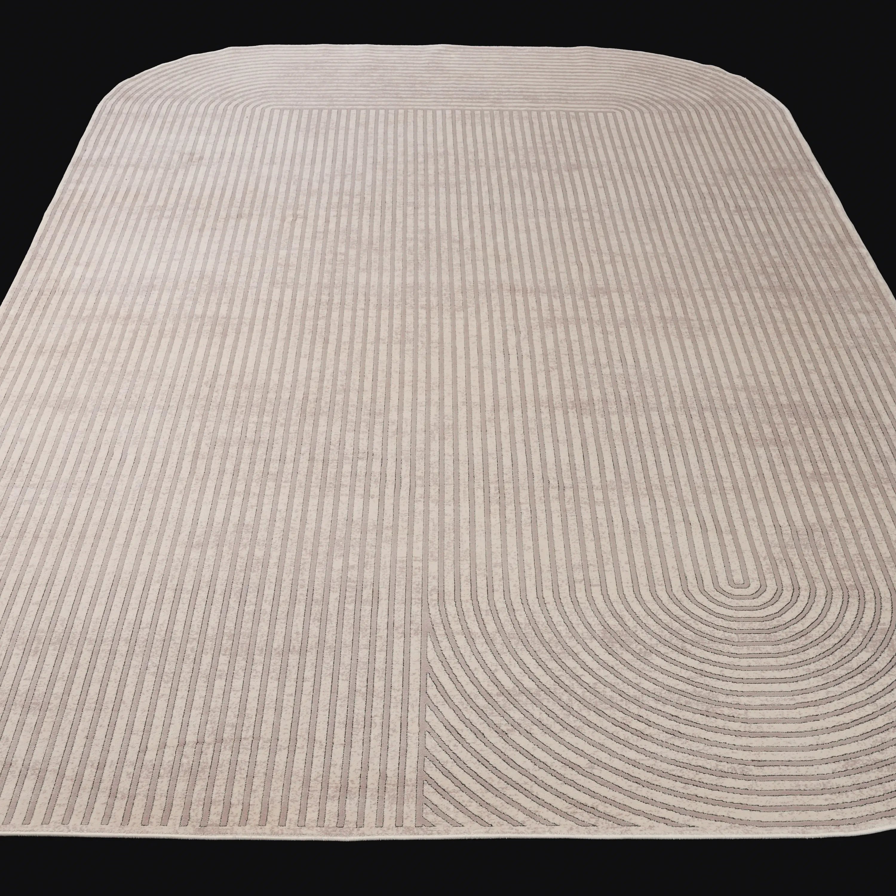 Lapis Serisi Çizgi Desenli Krem Viskon Halı