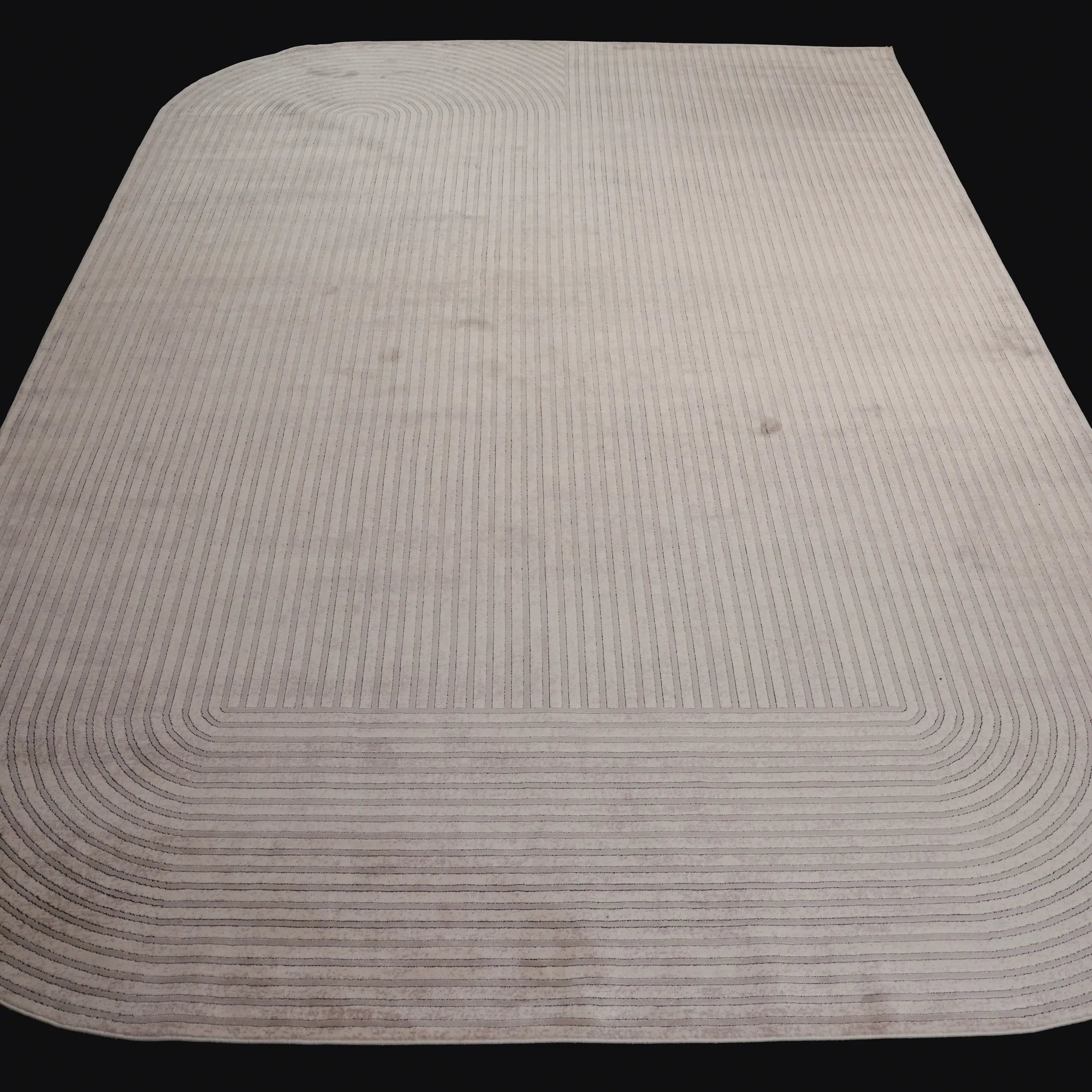 Lapis Serisi Çizgi Desenli Krem Viskon Halı