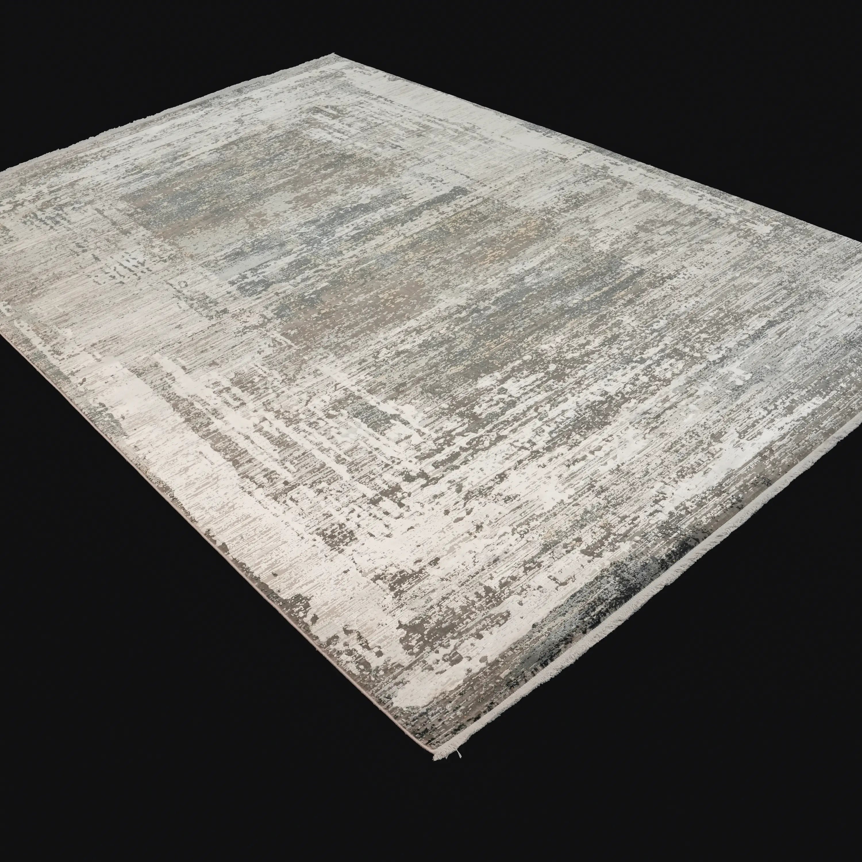 Mermer Serisi Soyut Desenli Gri Yoğun Viskonlu Halı