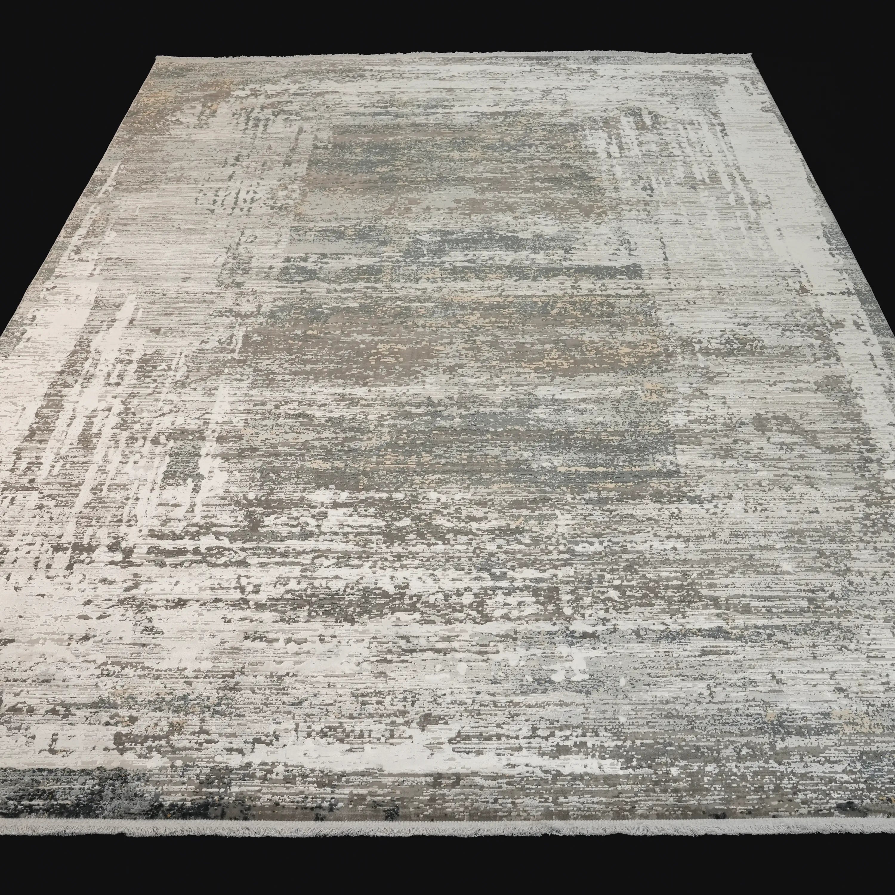 Mermer Serisi Soyut Desenli Gri Yoğun Viskonlu Halı