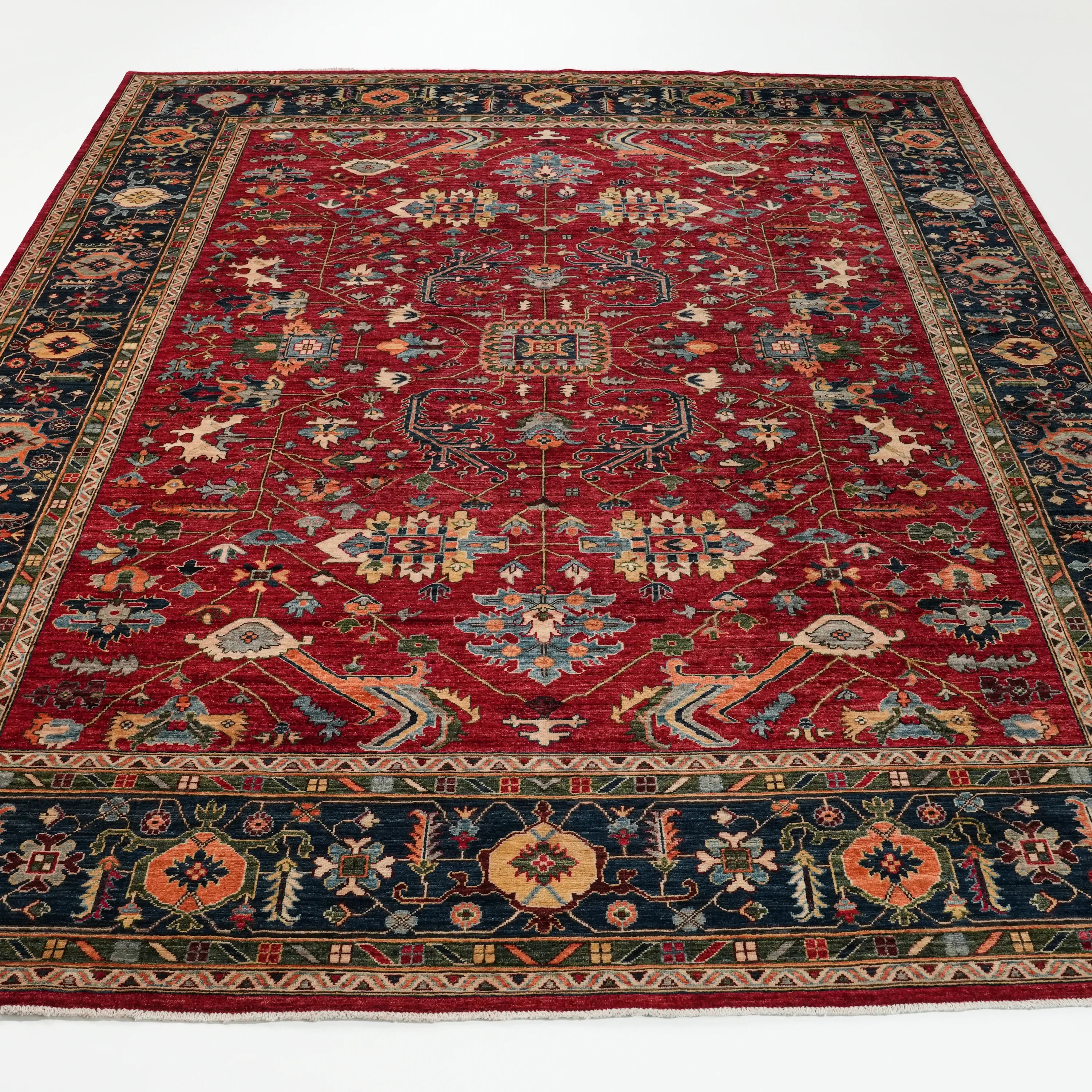Mihman Series Handwoven Anatolian Patterned Red Wool Rug